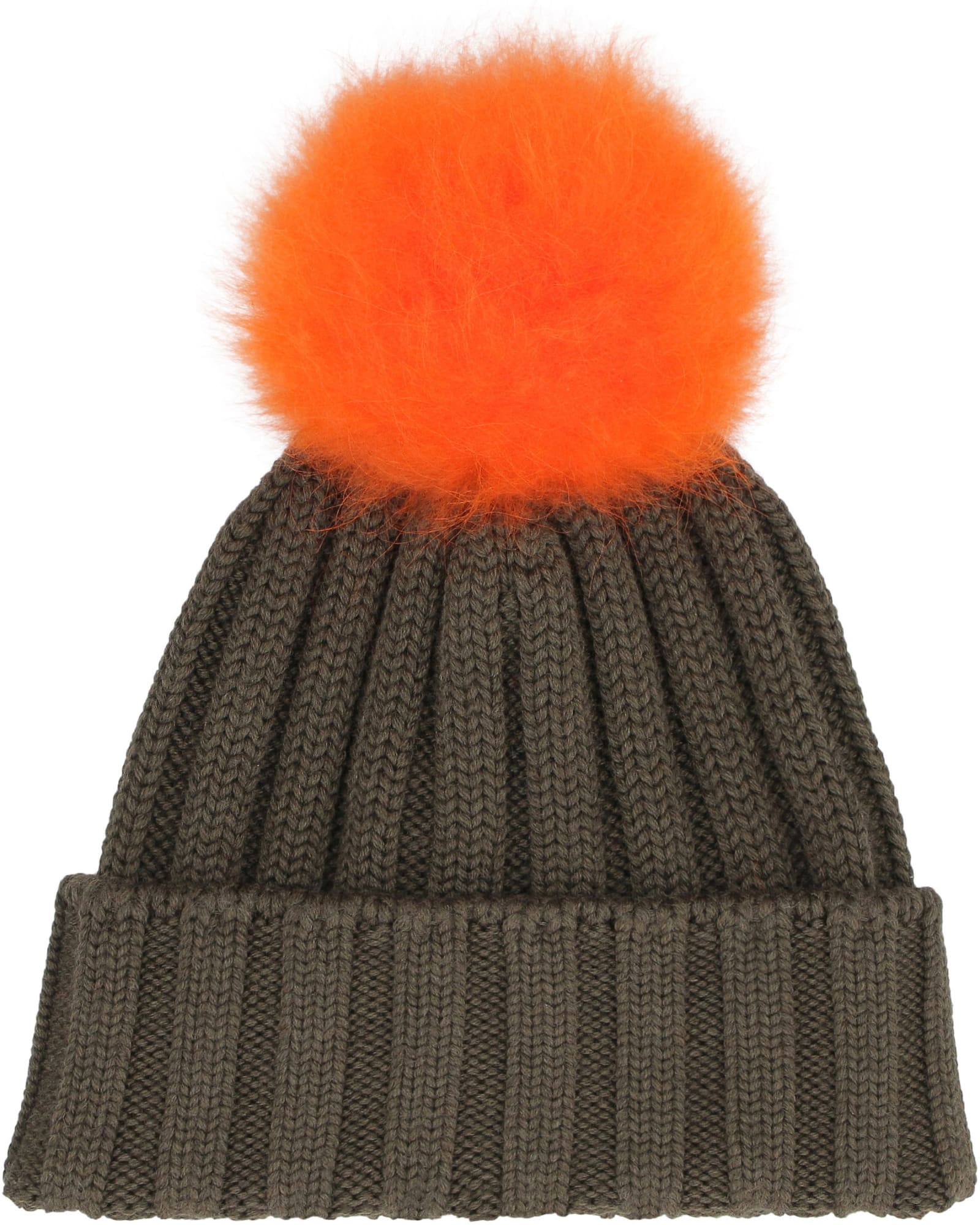 Shop Woolrich Knitted Wool Hat With Pom-pom In Green