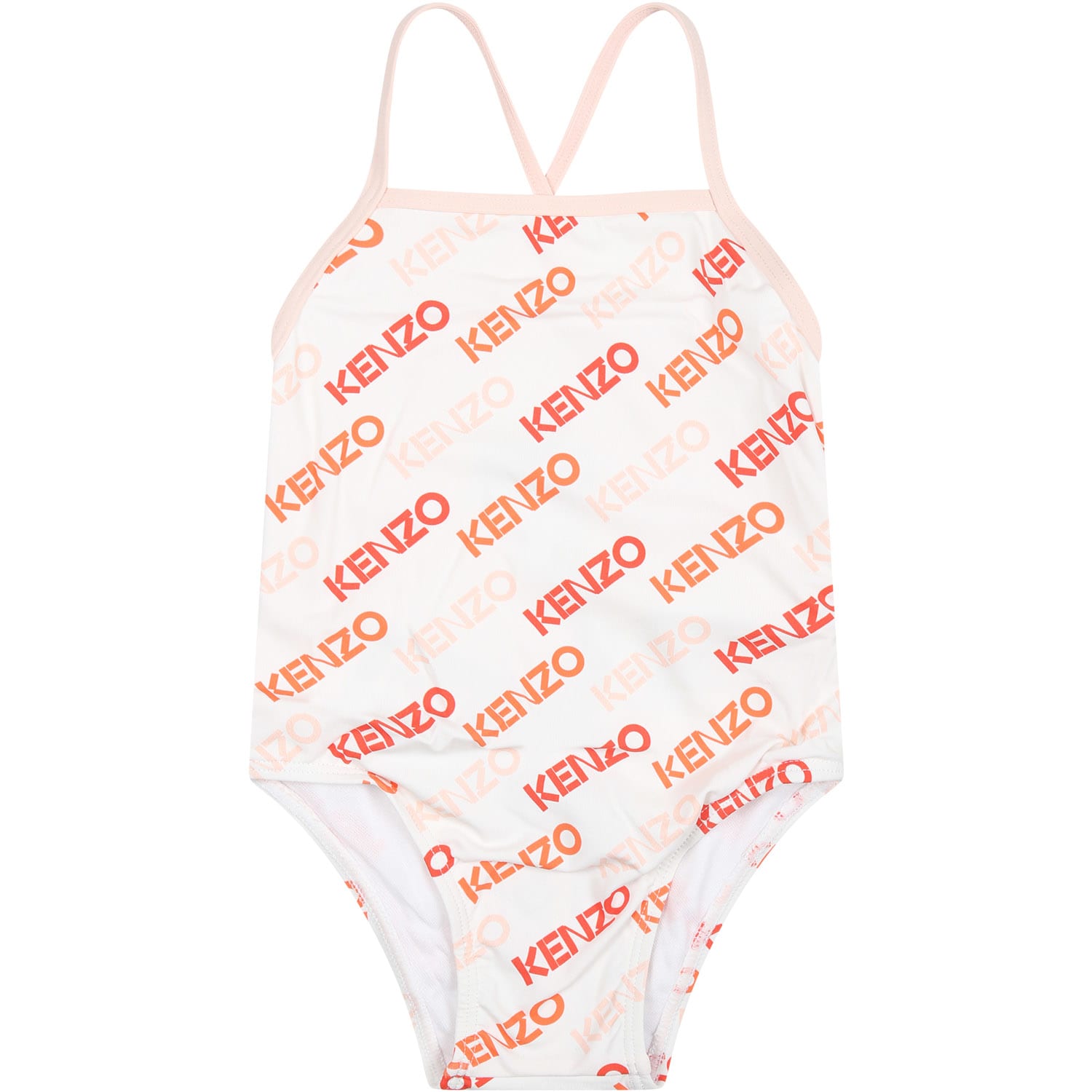 Shop Kenzo Swimsuit For Baby Girl With Logo In Bianco