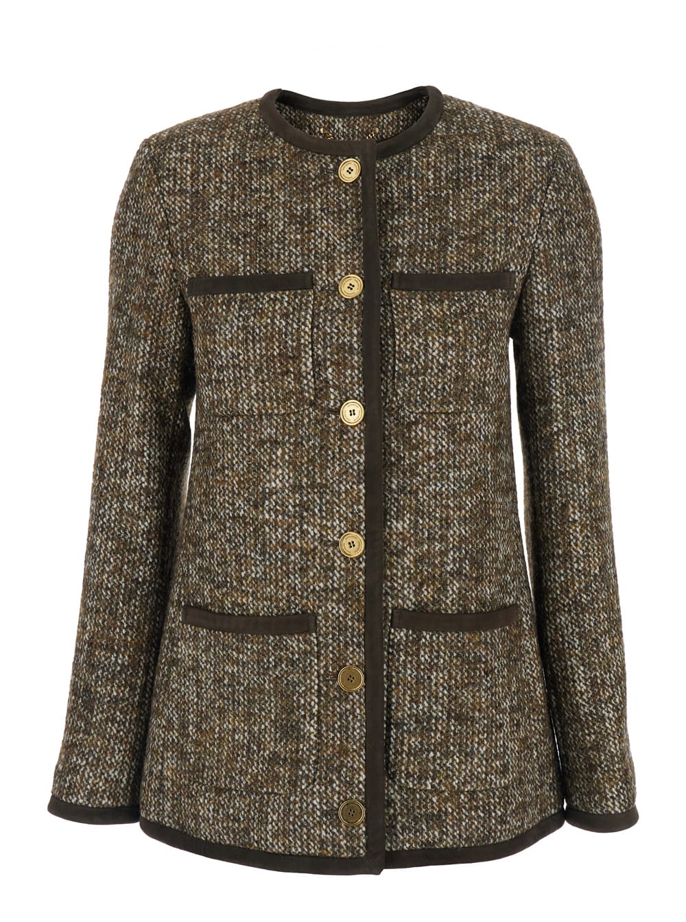 Golden Goose Journey Ws Long Boxy Jacket W Patch Pockets And Leather Details In Brown