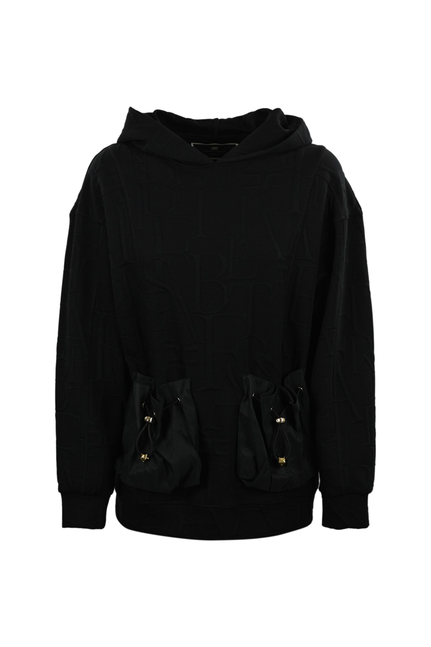 Elisabetta Franchi Hooded Sweatshirt With Lettering Design And Ottoman Pockets