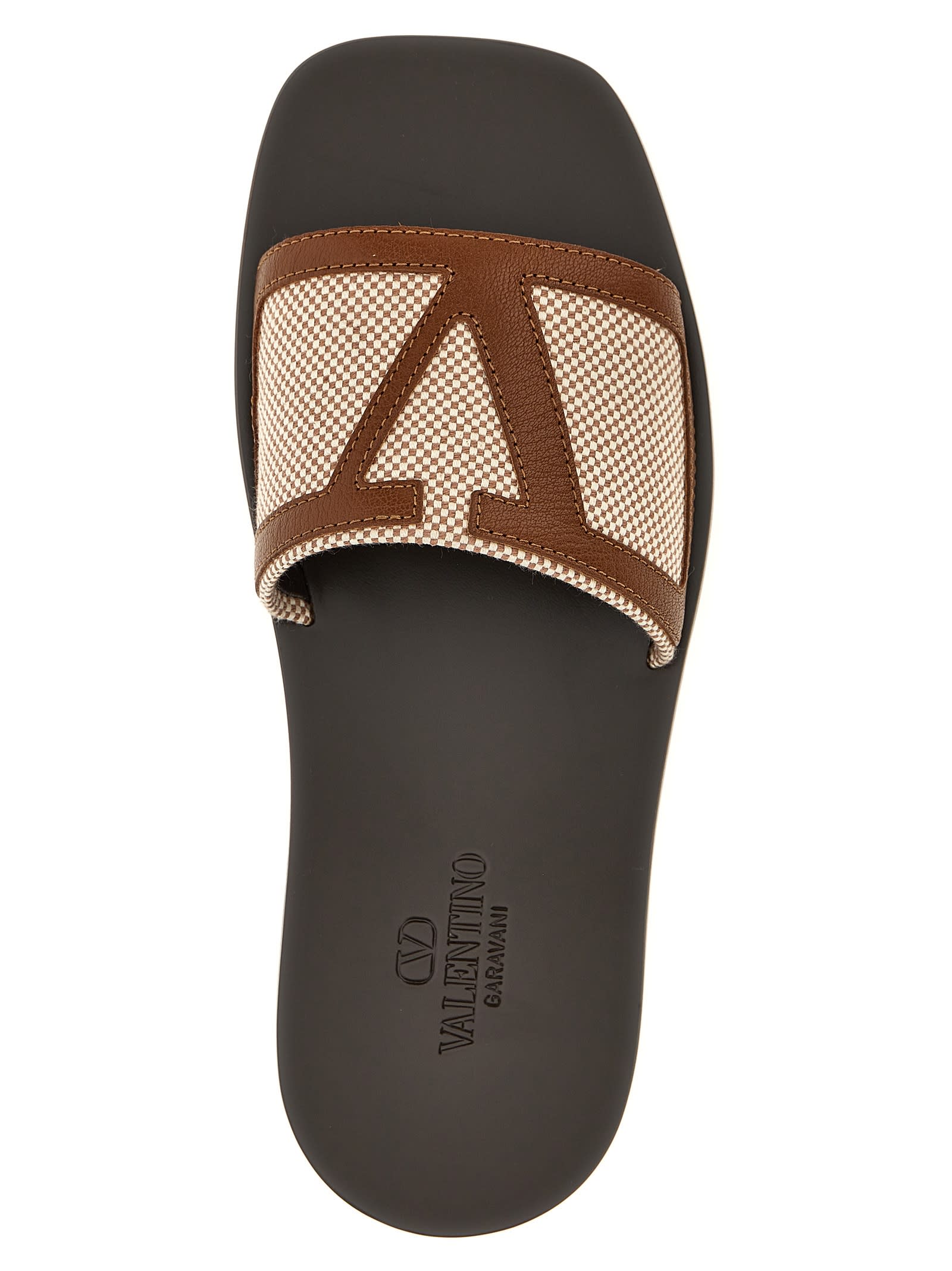 Valentino Garavani Viva Superstar Slide Sandal In Canvas Fabric And Nappa Leather In Brown