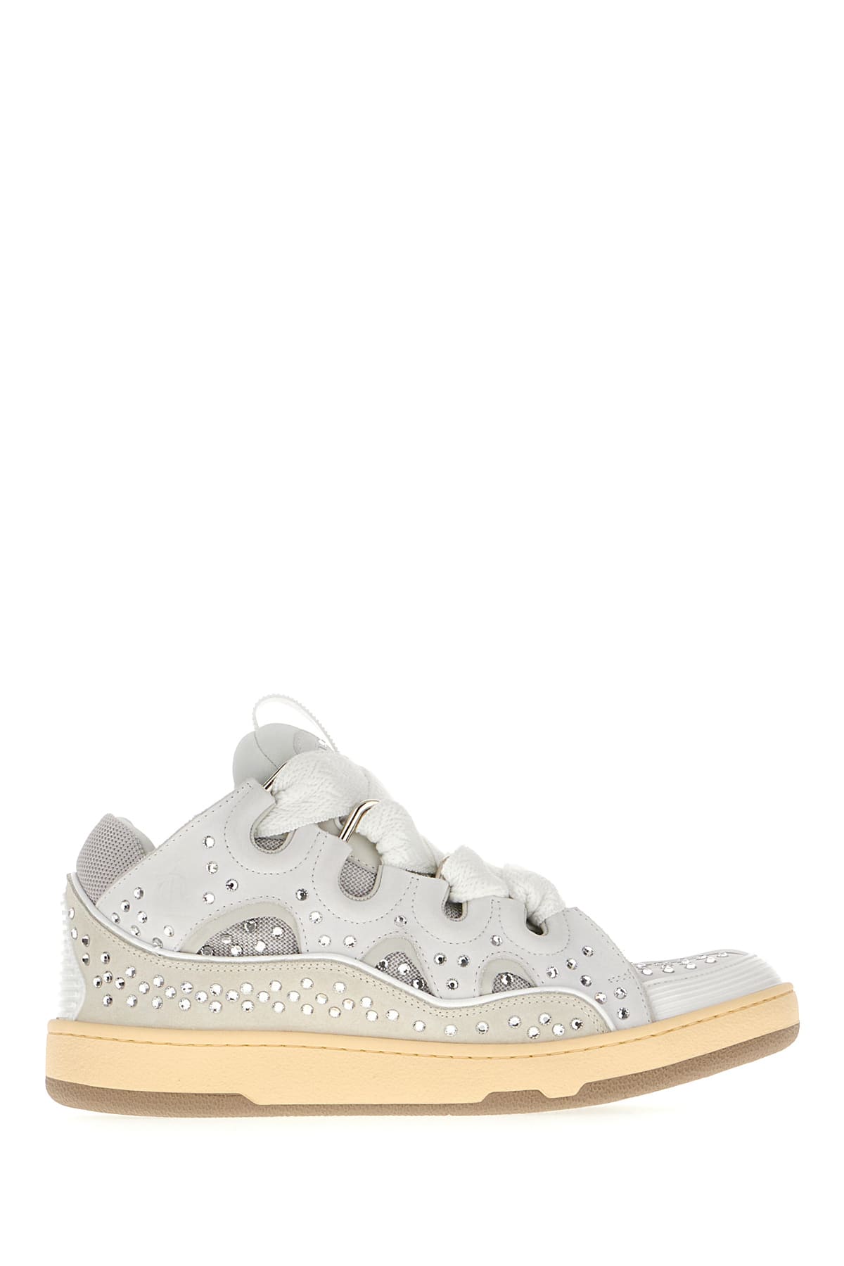 Lanvin Light Grey Leather Curb Sneakers In Moon