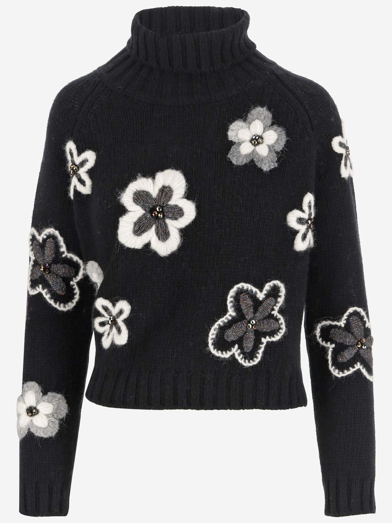 Wool Blend Sweater With Flowers