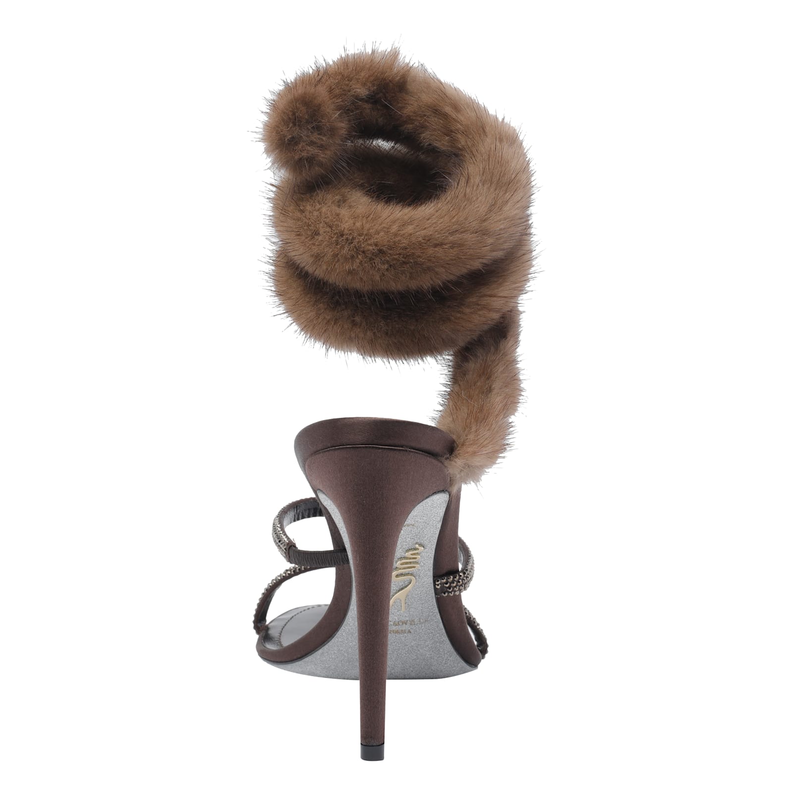 René Caovilla Heeled Sandal With Real Fur Details In Brown