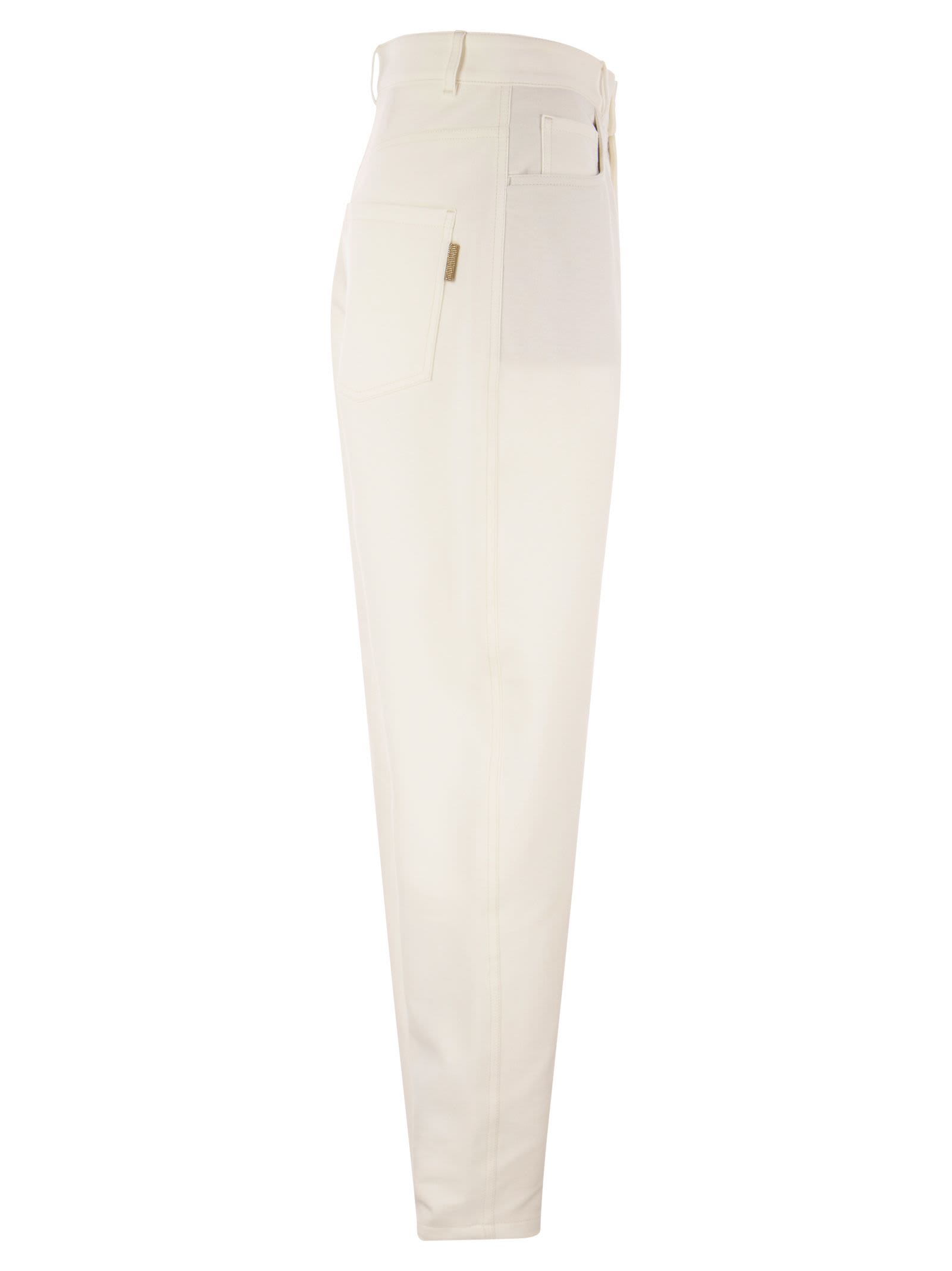 Shop Brunello Cucinelli Five-pocket Curved Trousers In Stretch Cotton Interlock In White