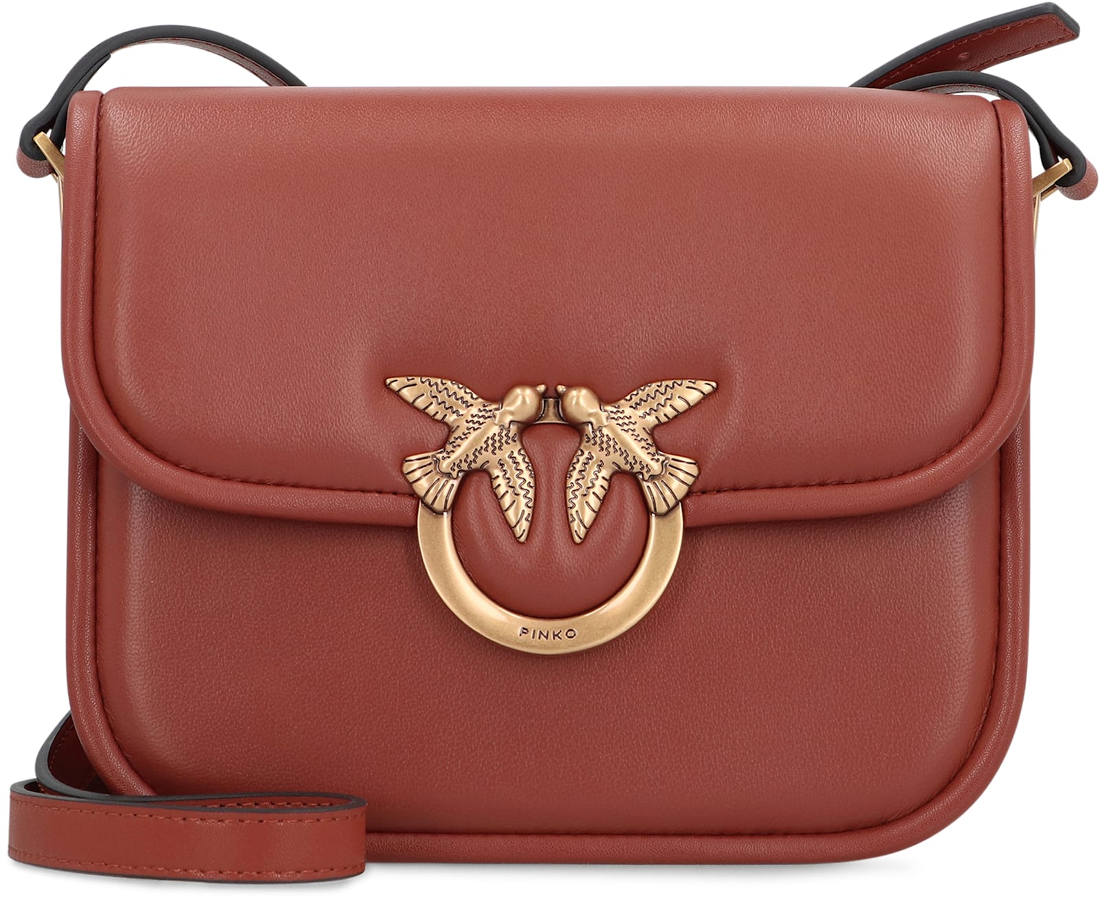 Pinko Love Box Fl Mini Leather Crossbody Bag In Saddle Brown