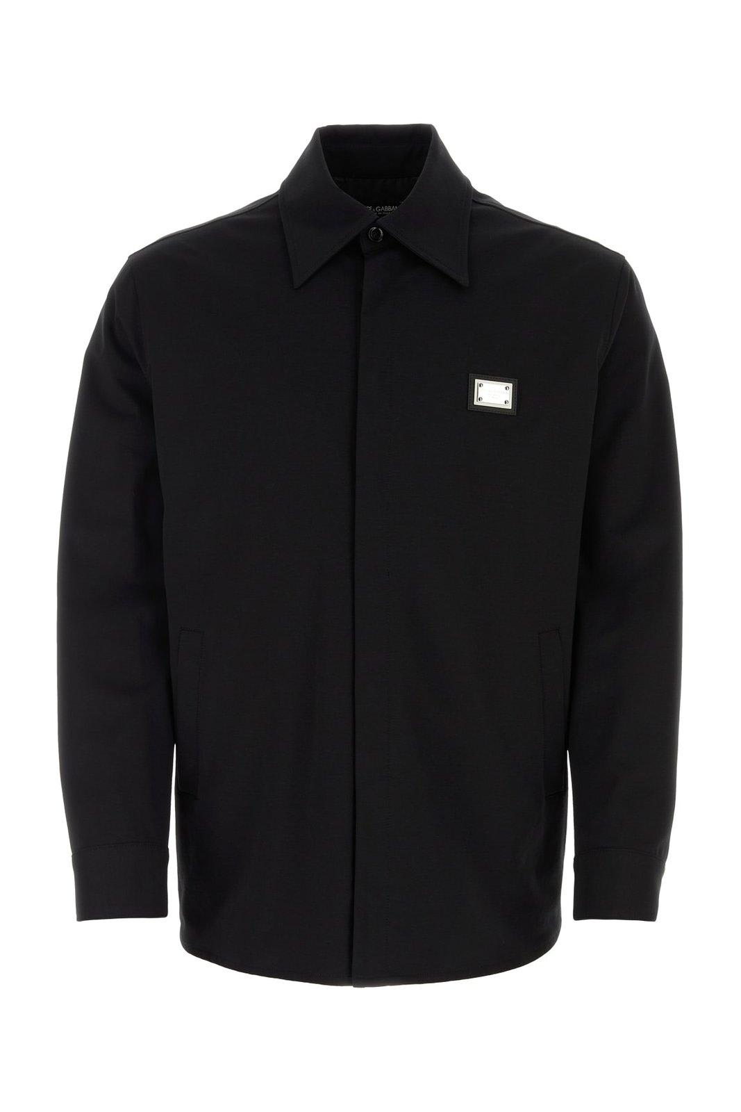 Shop Dolce & Gabbana Logo-plaque Concealed Fastened Overshirt In Nero