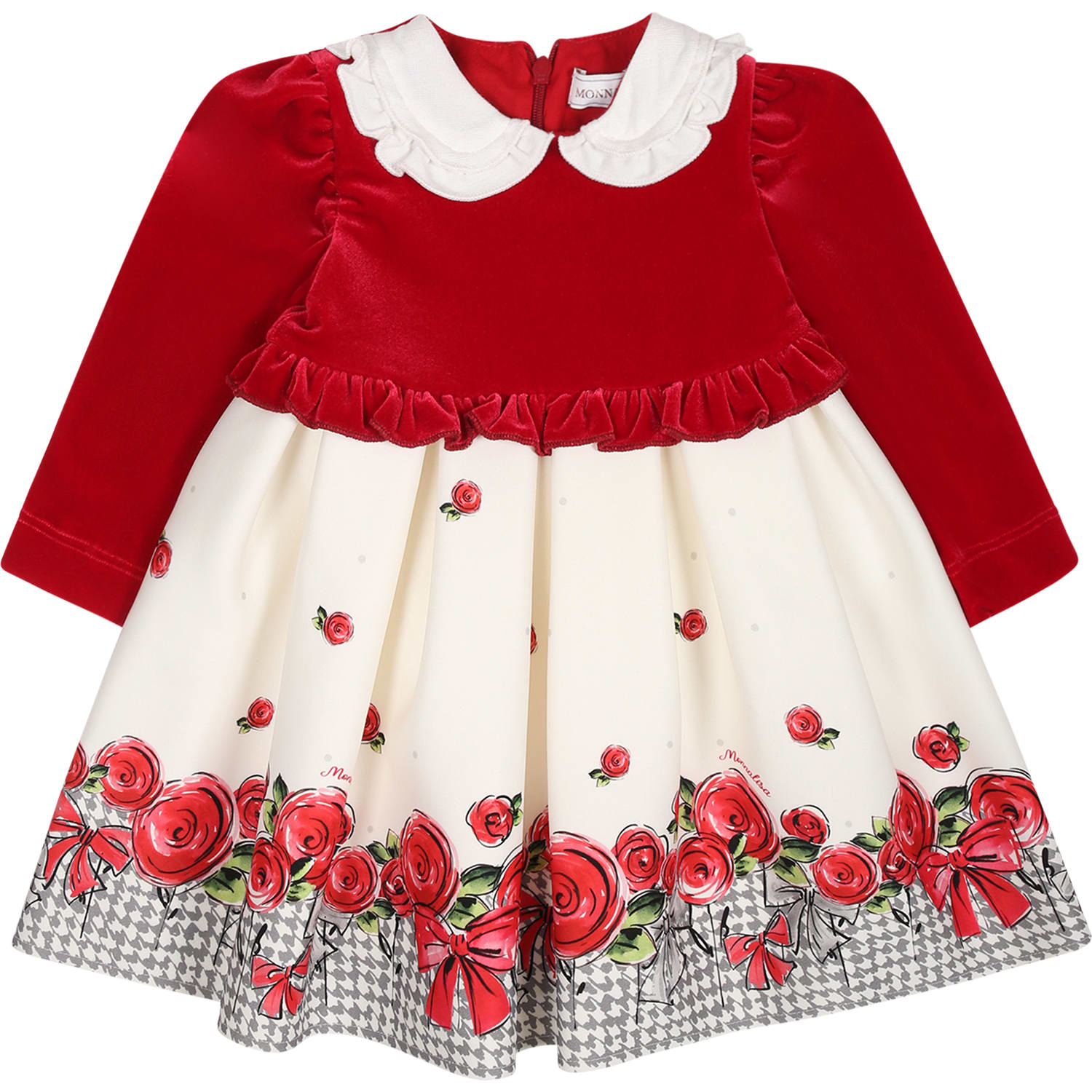 MONNALISA IVORY DRESS FOR BABY GIRL WITH ROSES