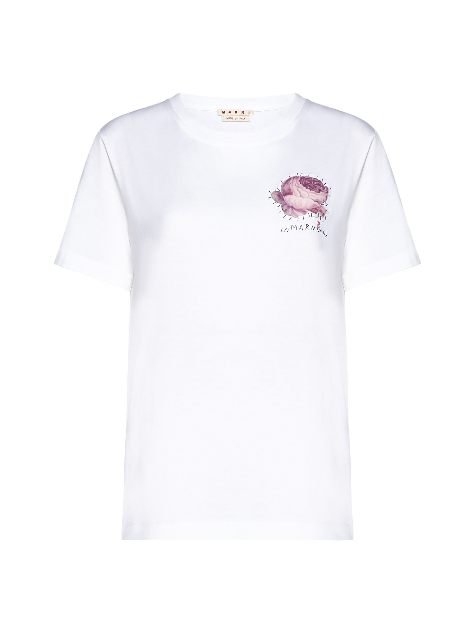 White T-shirt With Flower Application