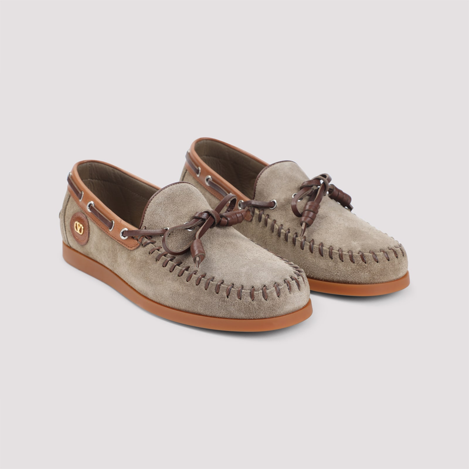 Valentino Palm Avenue Suede And Leather Loafers In Brown