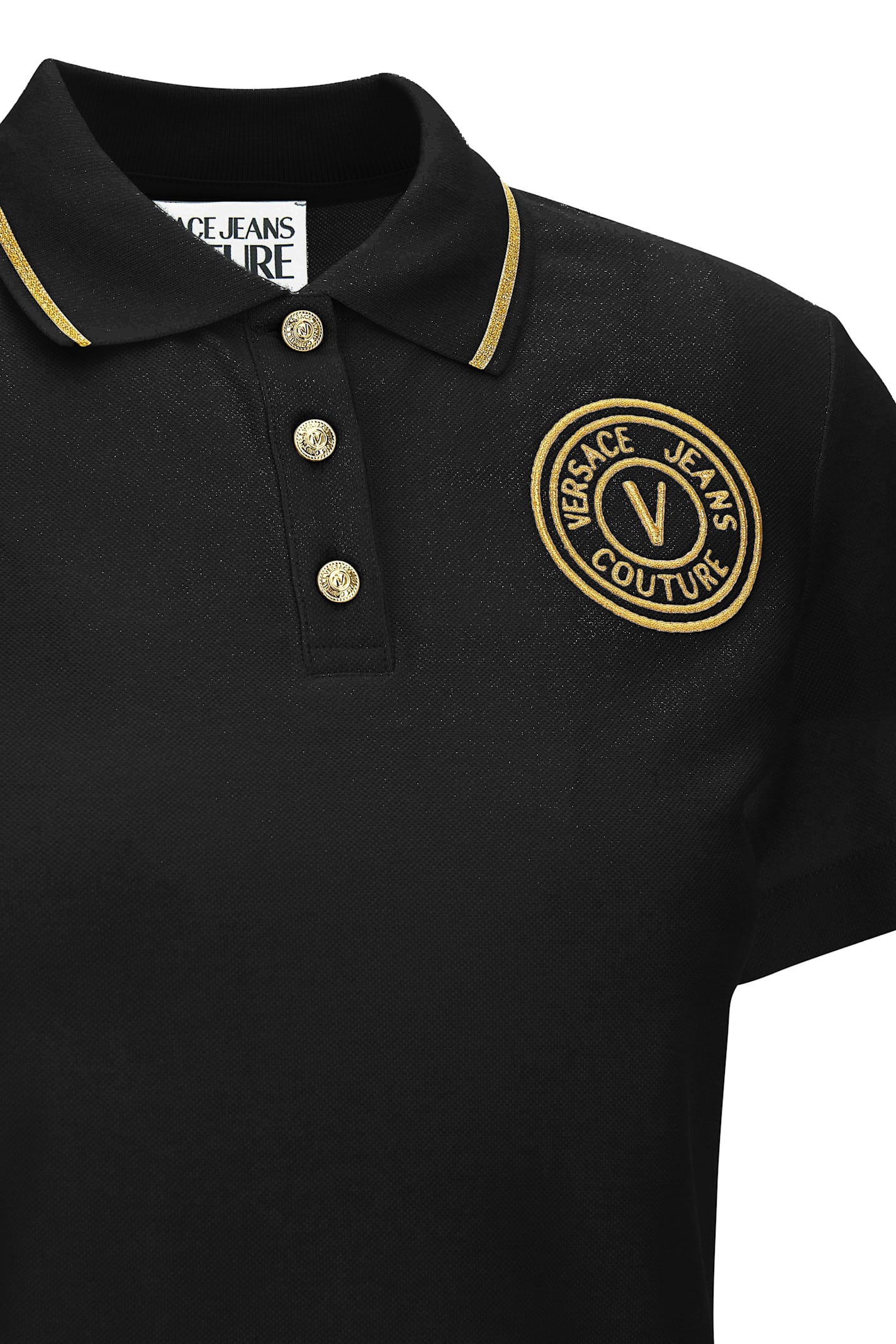 Shop Versace Jeans Couture Short Sleeves Polo In Black Gold