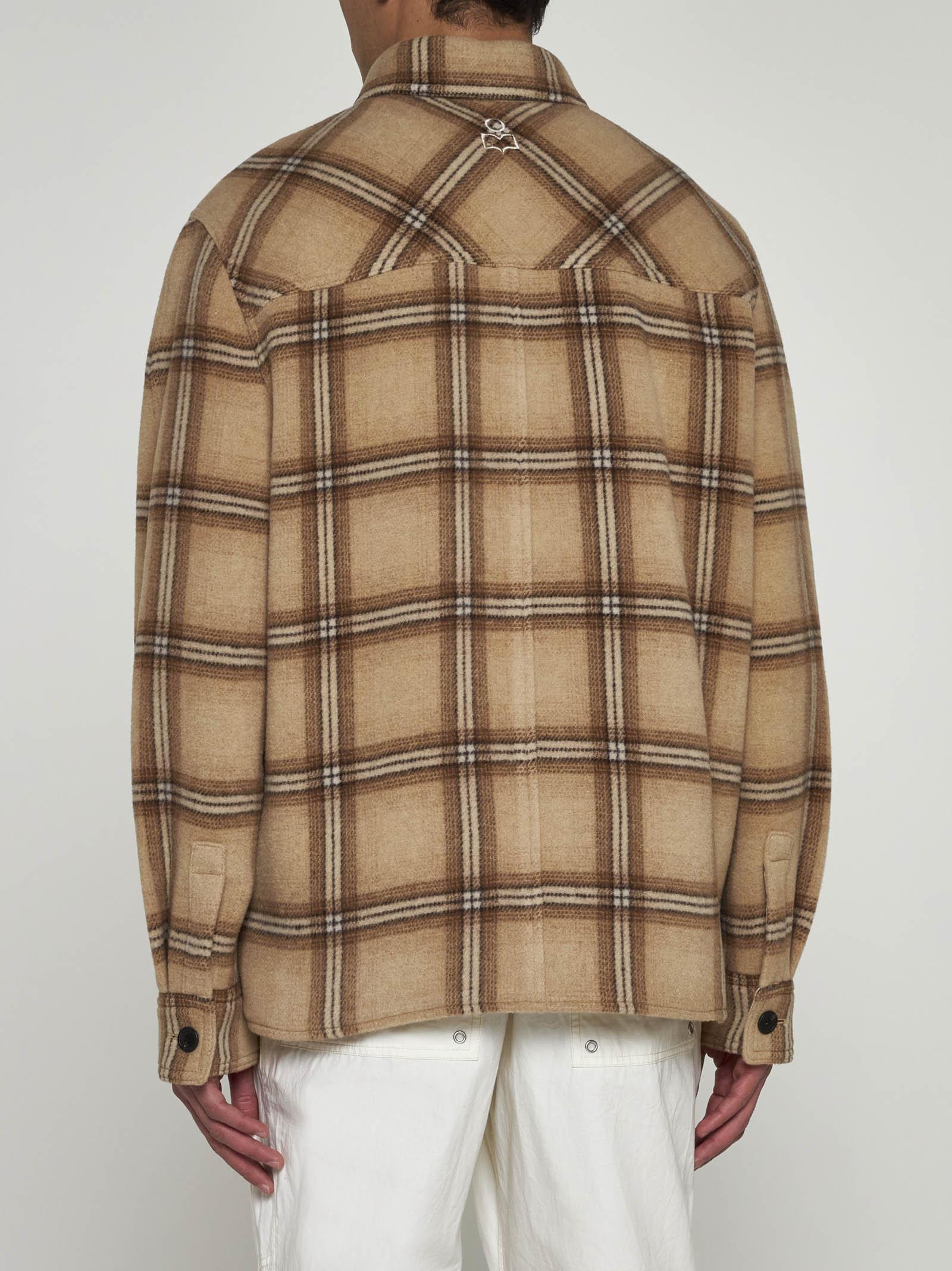 Shop Isabel Marant Kervon Check Wool-blend Overshirt In Brown/neutrals