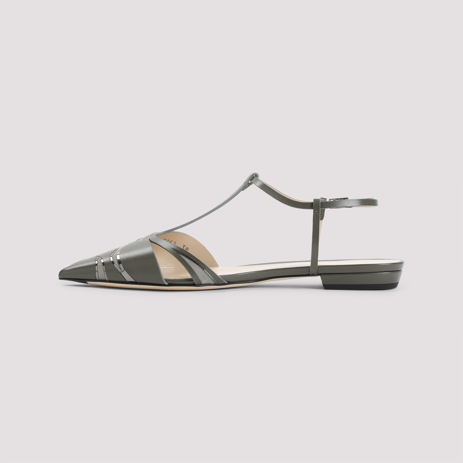 Giorgio Armani Pointed Leather Ballet Flats In Militare