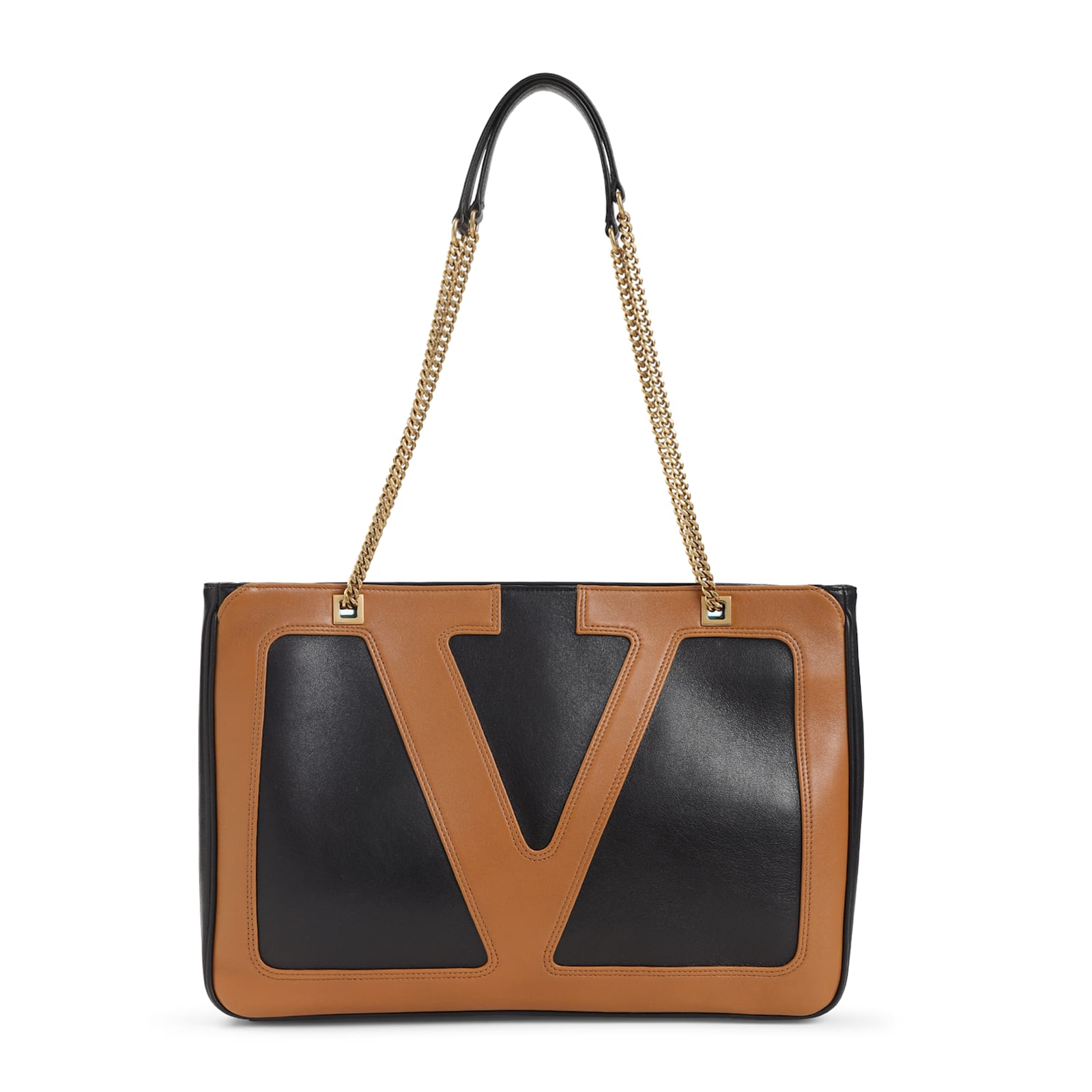 Valentino Garavani Black Lambskin Leather Viva Superstar Medium Tote Bag In Brown