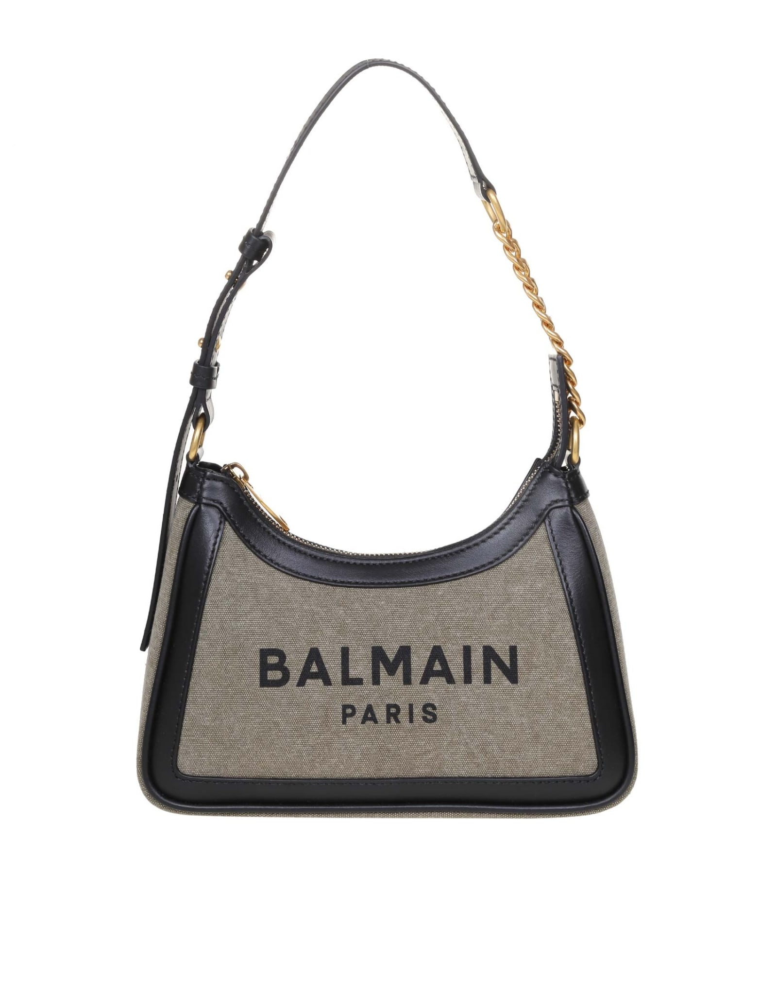 Shop Balmain B-army 26 Bag In Canvas And Leather In Kaki/noir