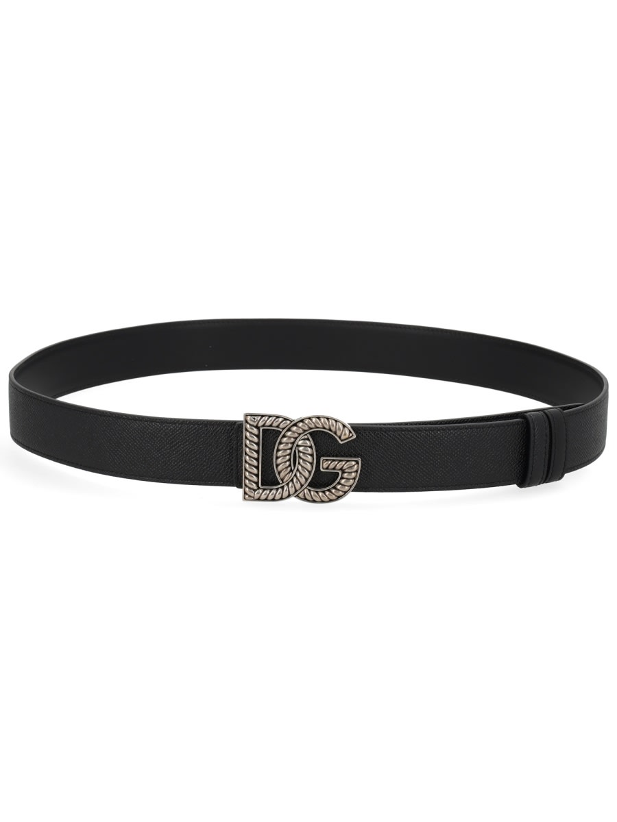 Dolce & Gabbana Black Belt With Logo Plaque On The Front In Leather Man In Black