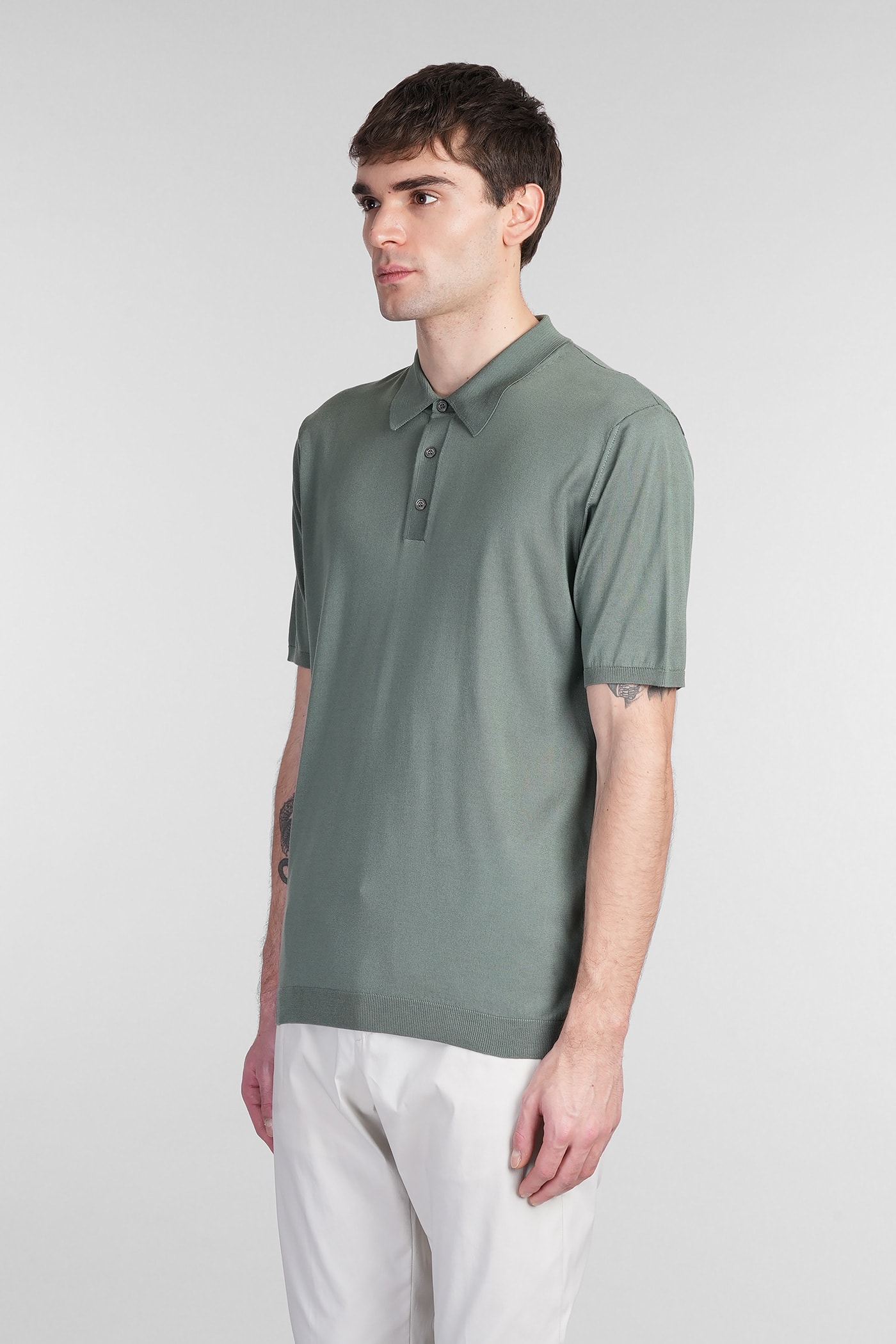 Roberto Collina Ribbed Collar Polo Shirt With Short Sleeves In Green