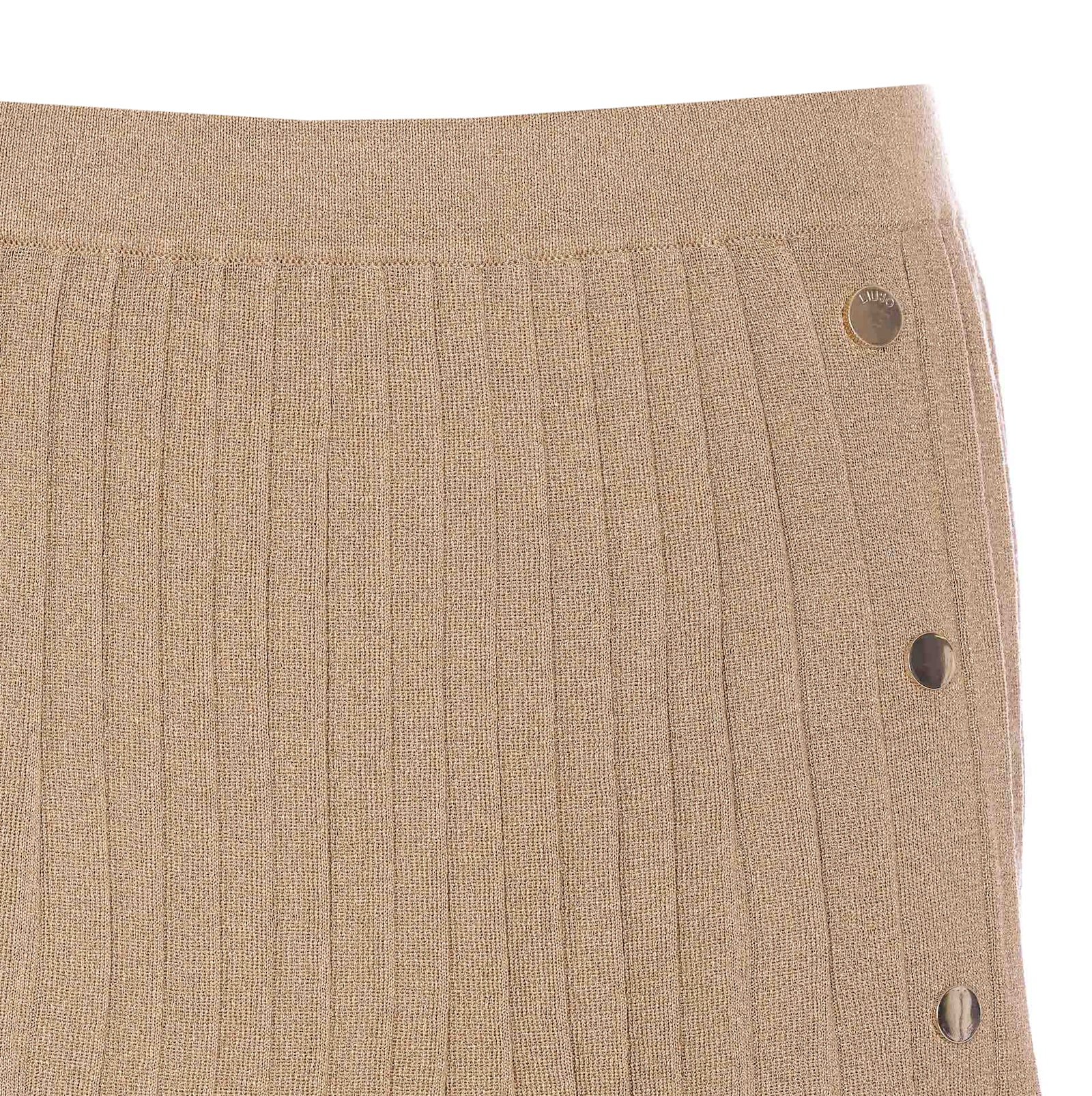 Liu •jo Gold Pleated Mini Skirt With Button Detailing In Beige