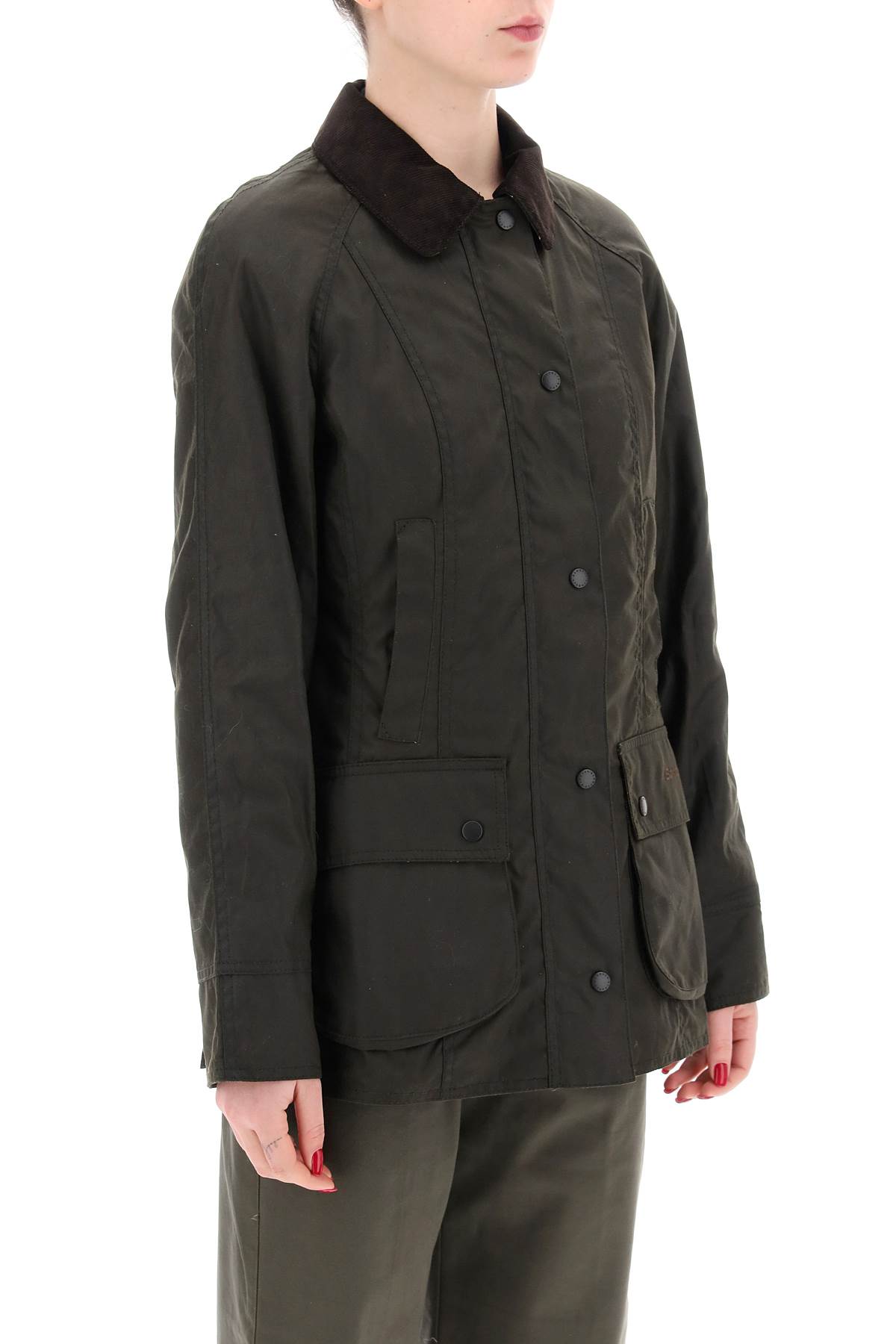 Barbour Brown Waxed Cotton Beadnell Jacket In Olive