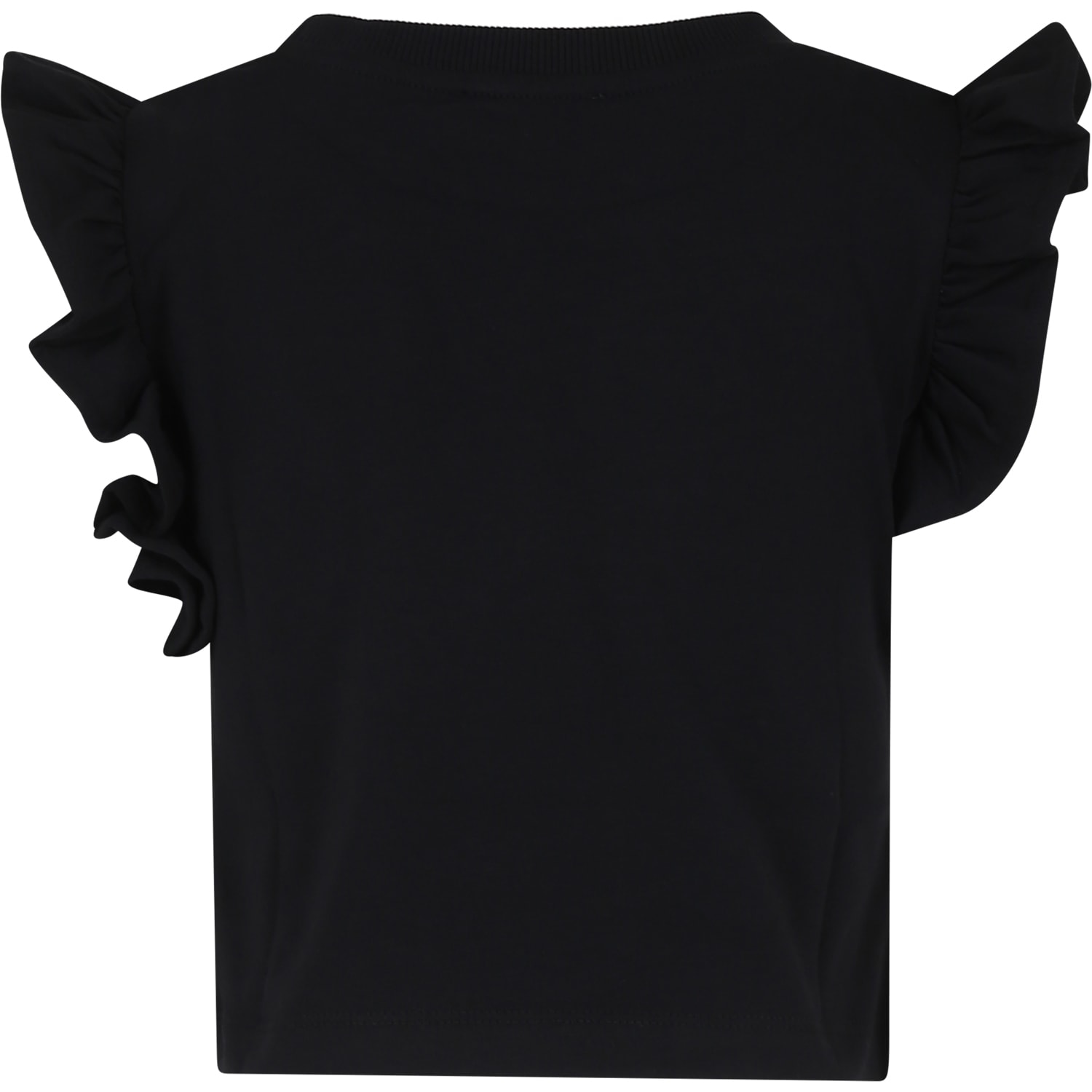 Shop Moschino Black T-shirt For Girl With Teddy Bear And Flamingo
