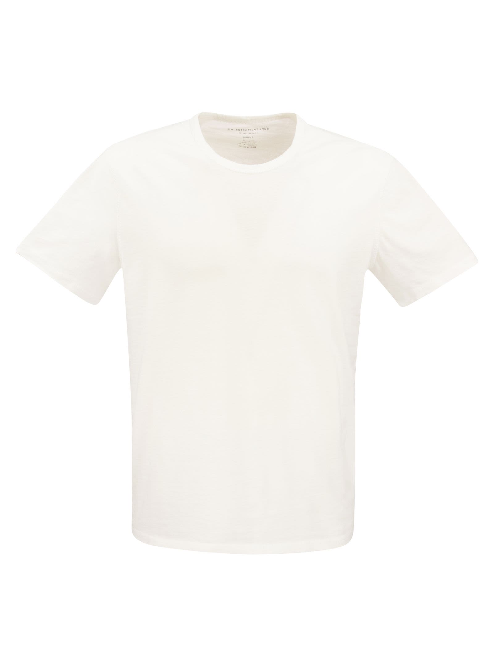 Majestic Silk Touch Cotton Crew-neck T-shirt In White