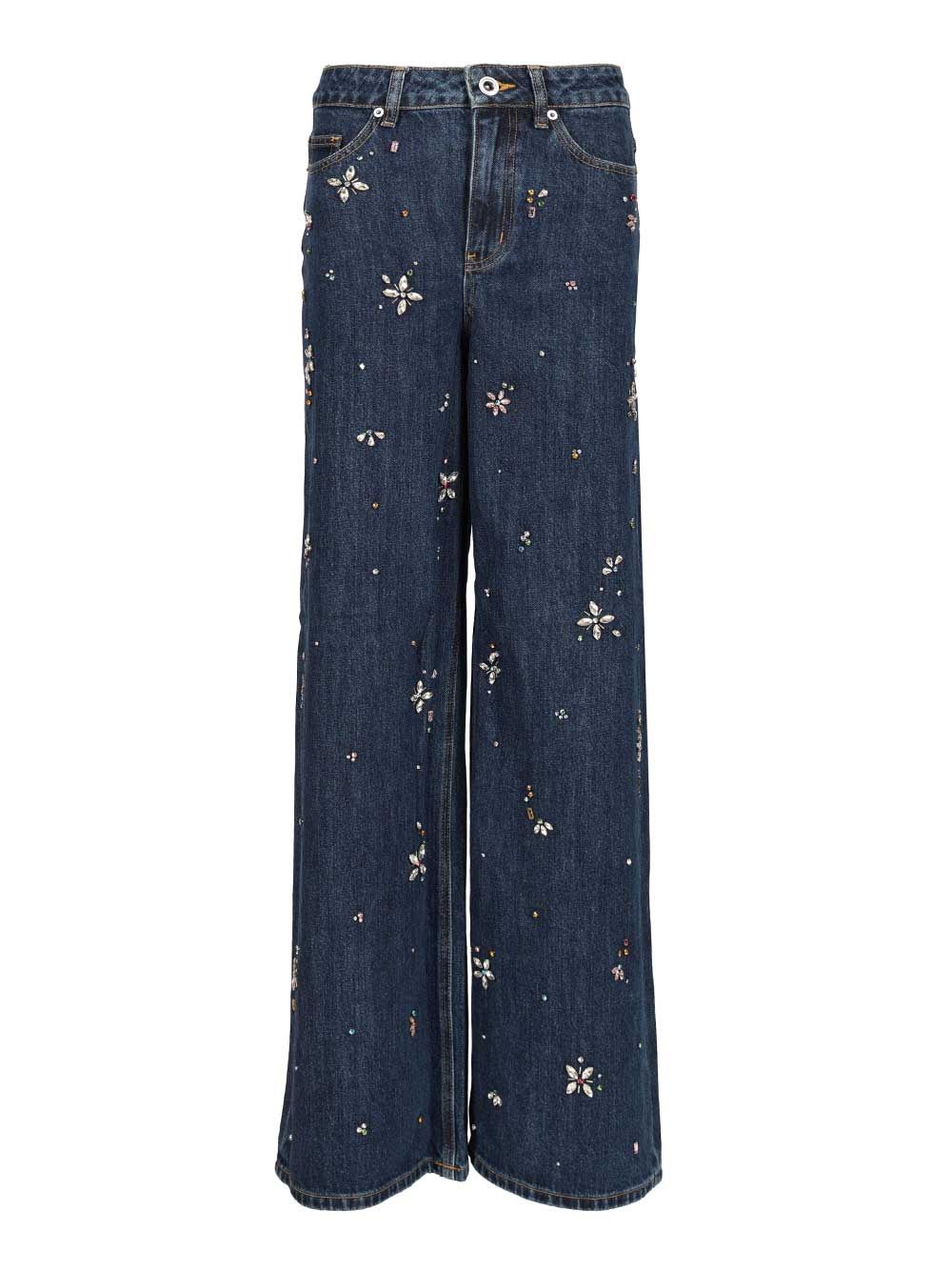 Self-portrait Wide Leg Denim Jeans In Blue