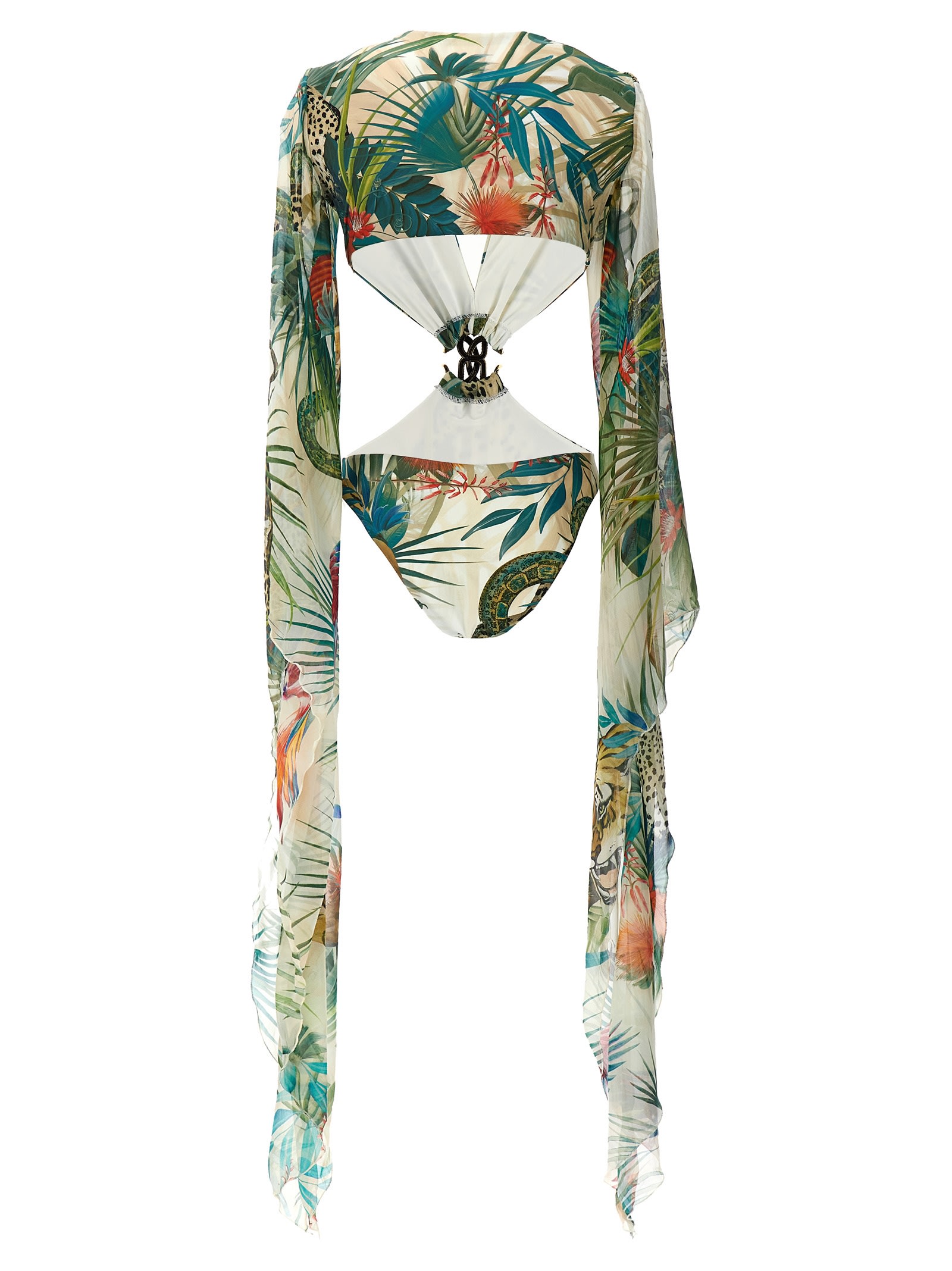 Shop Roberto Cavalli Jungle One-piece Swimsuit In Neutrals