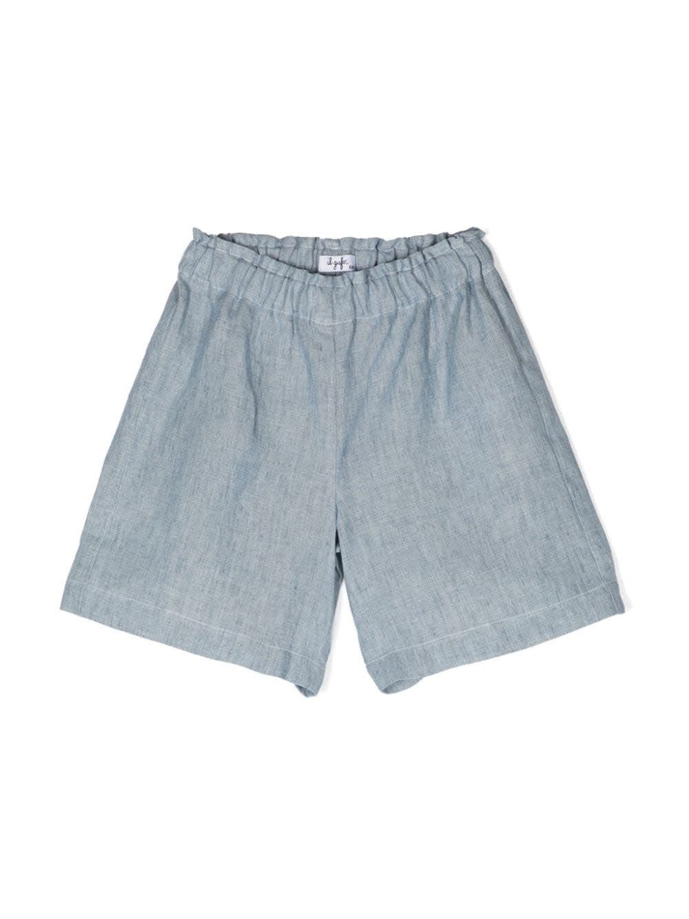 Shop Il Gufo Melange Blue Linen Bermuda Shorts