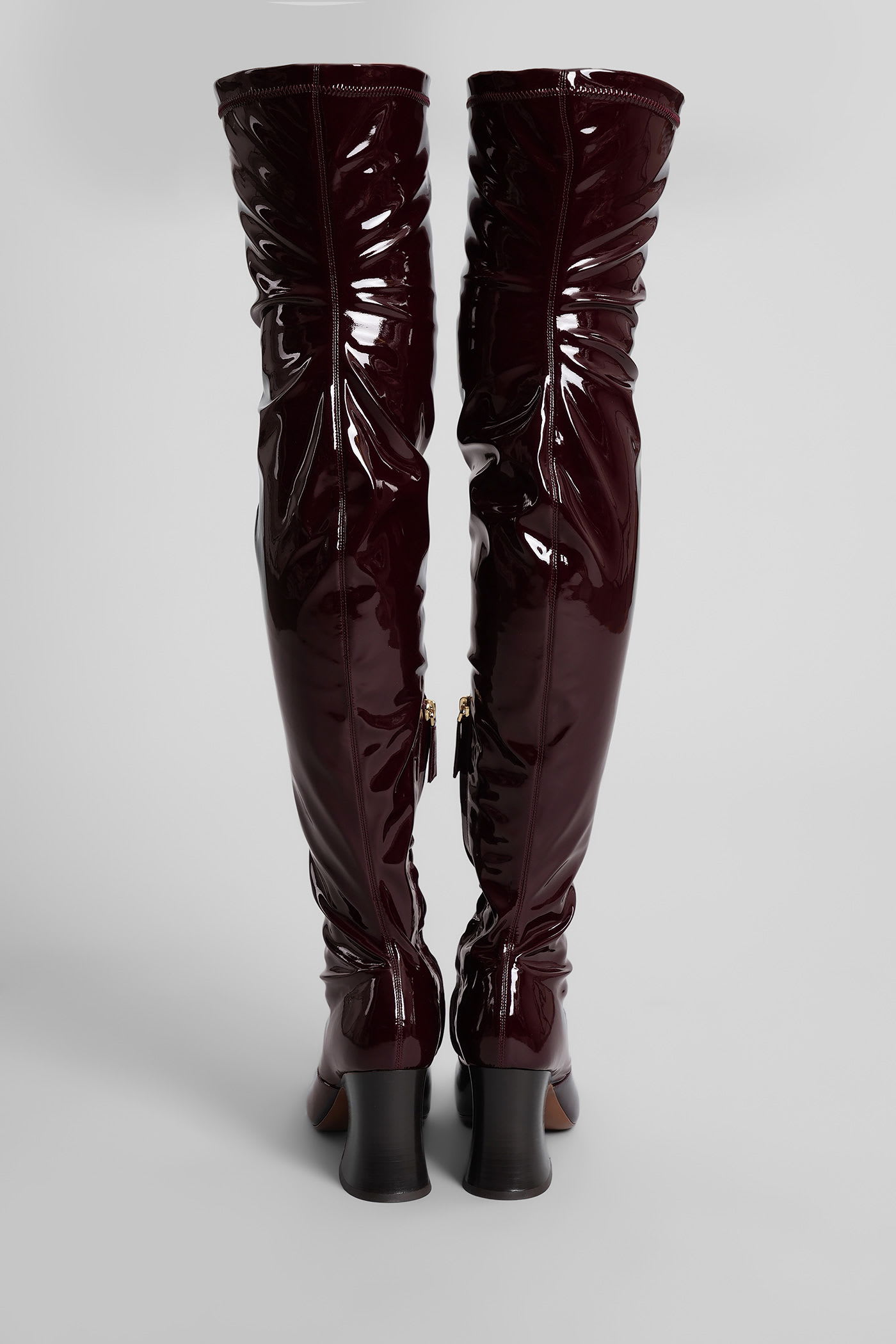 Chloé Janis High Heels Boots In Bordeaux Patent Leather In Burgundy