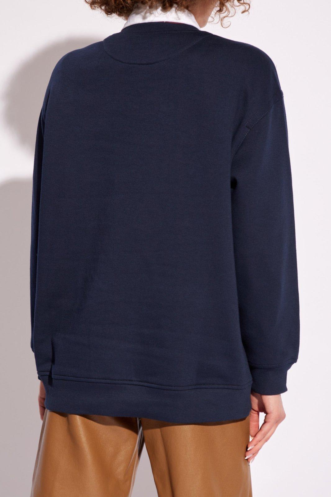 Shop Etro Logo Embroidered Crewneck Sweatshirt In Blu Navy