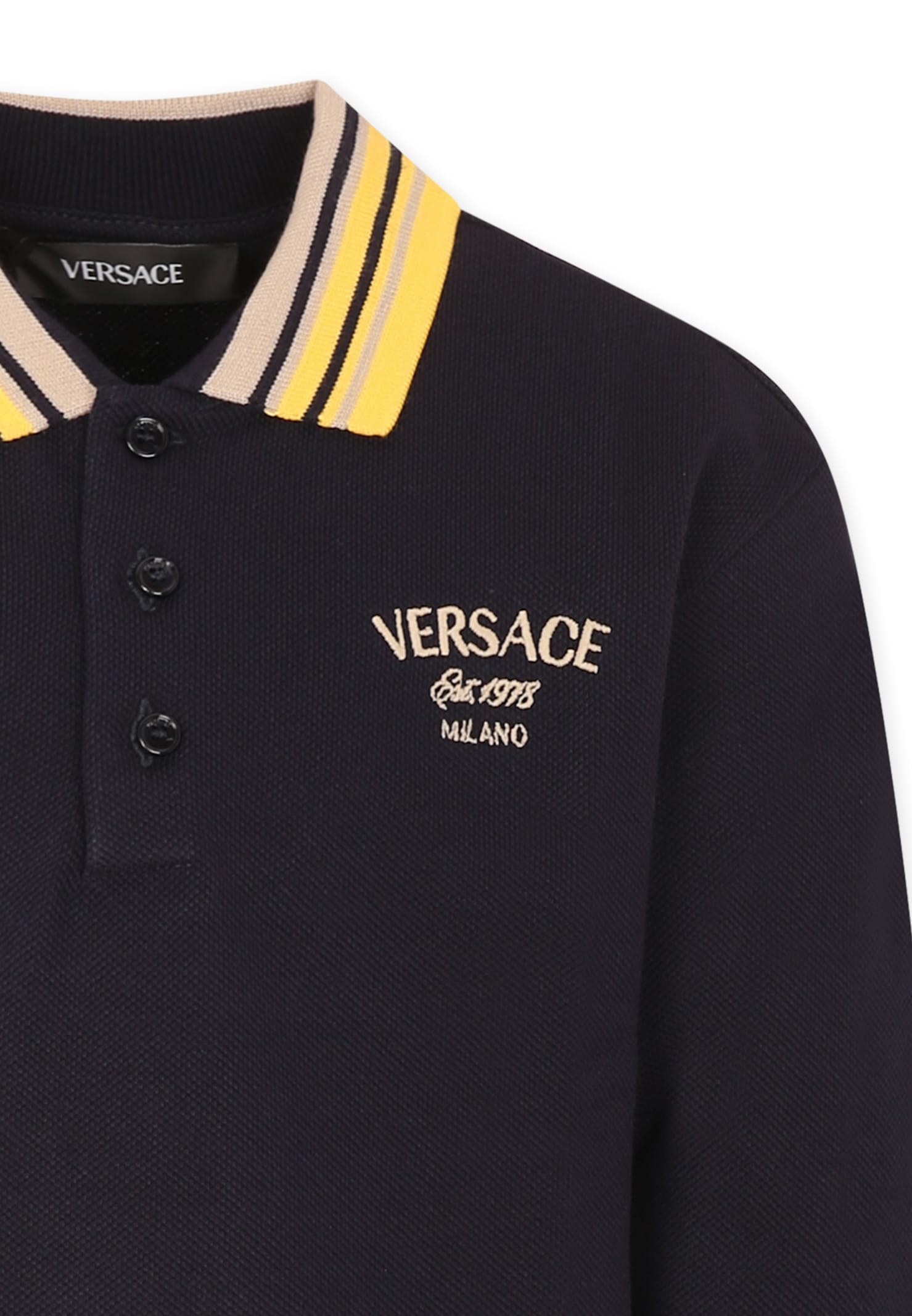 Versace Blue Polo Shirt For Boy With Logo In Blue