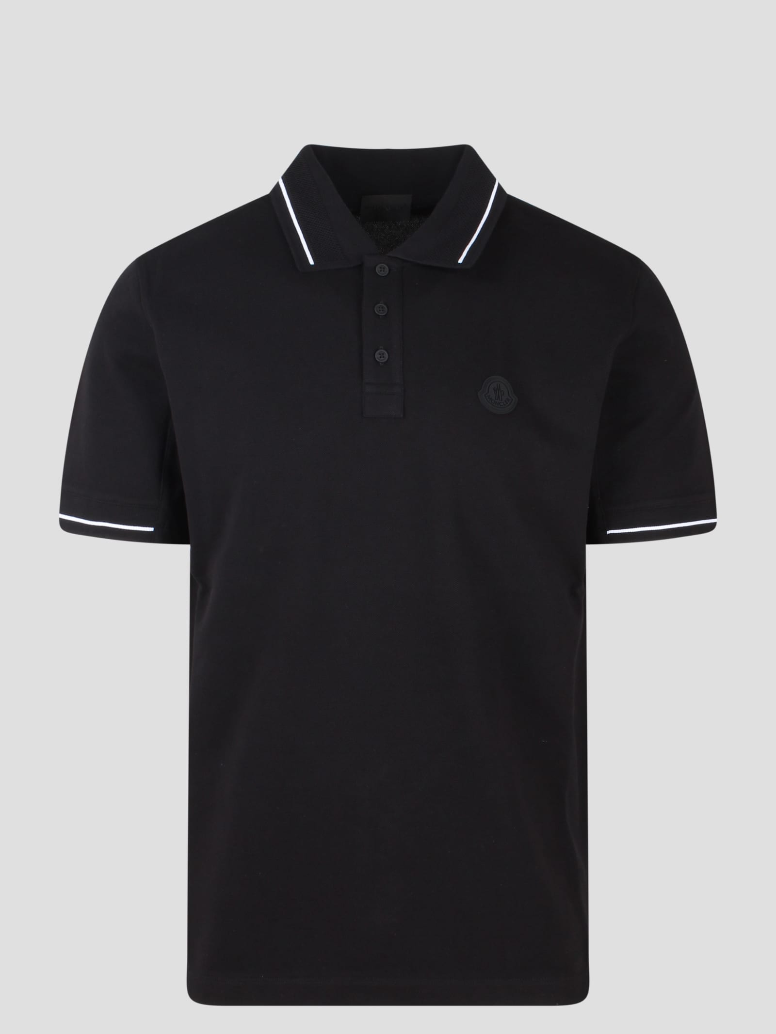Black Short-sleeved Polo With Embroidered Logo