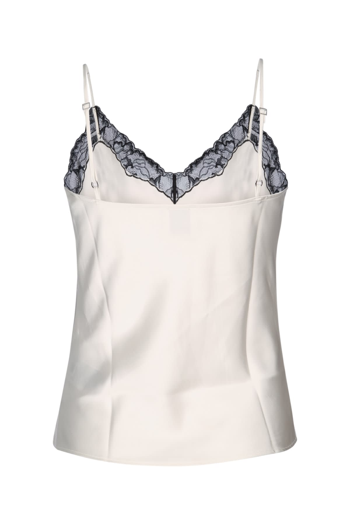 Calvin Klein Satin Cami With Lace Trim And Spaghetti Straps In White