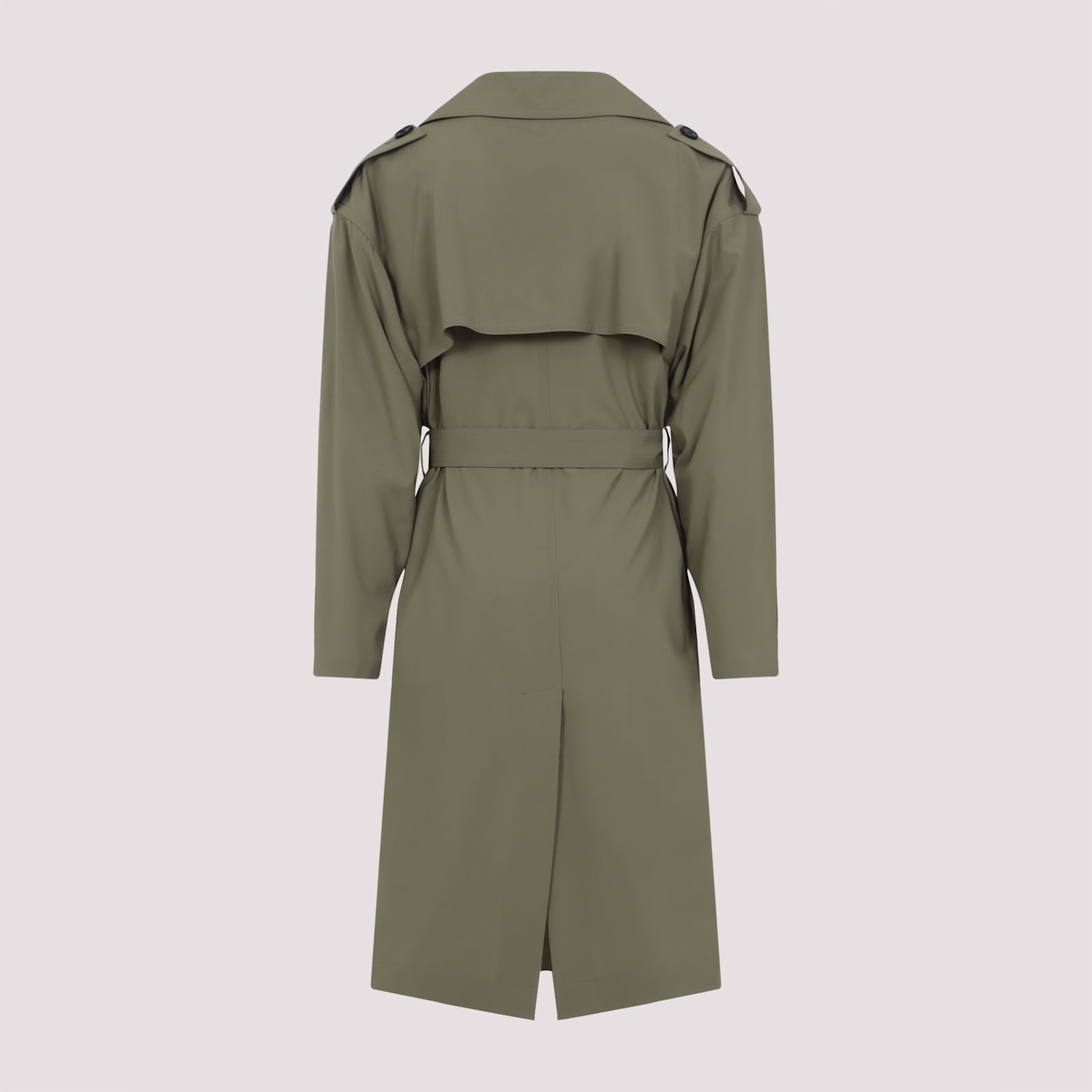Bottega Veneta Green Wool Double-breasted Trench Coat In Algae