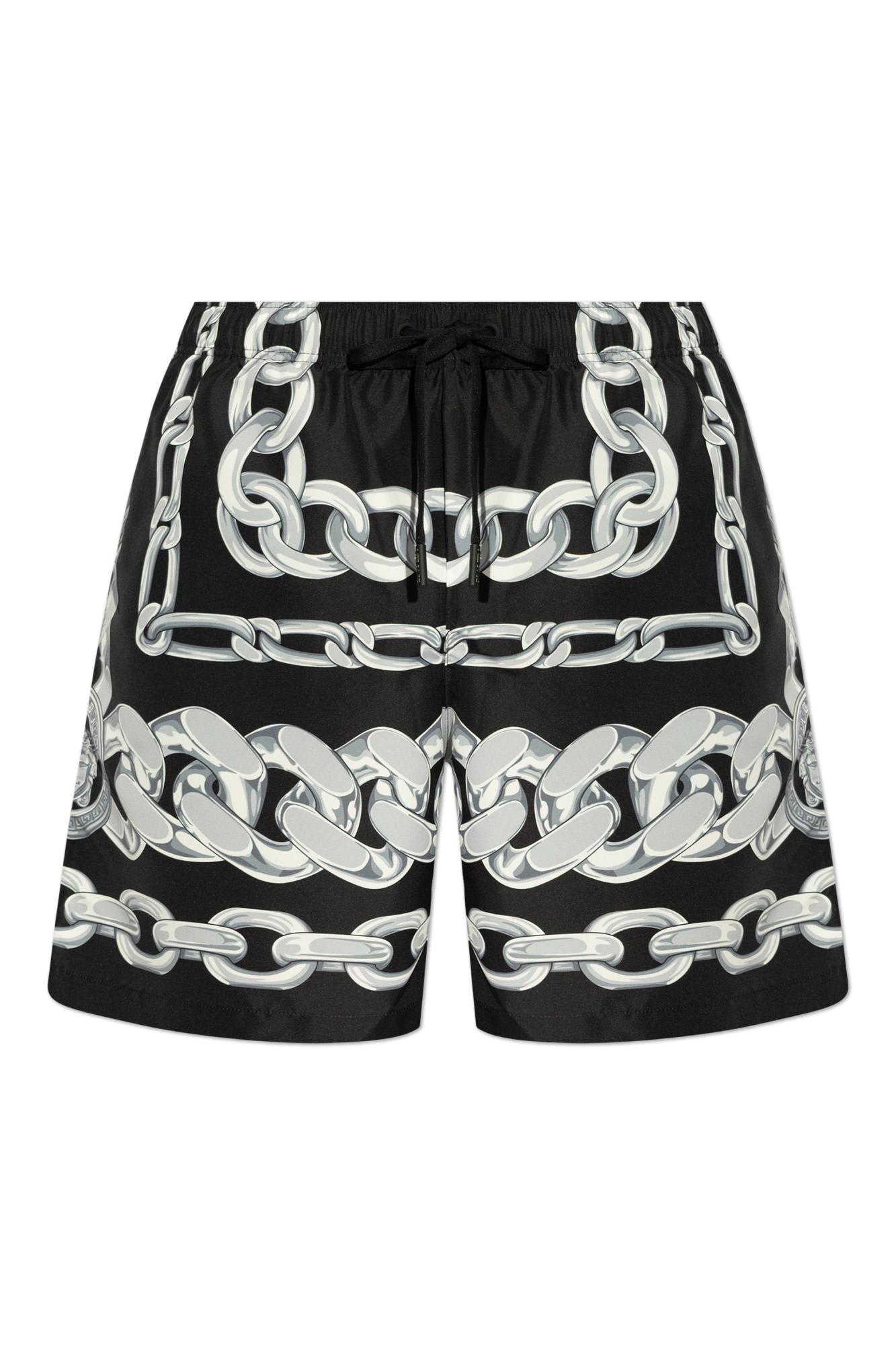 Versace Men Medusa Chains Silk Shorts In Black