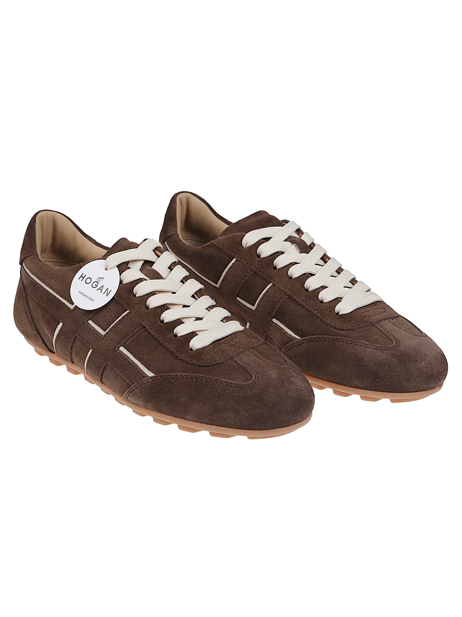 Hogan Suede Upper Sneakers With Contrasting Stitching In Brown