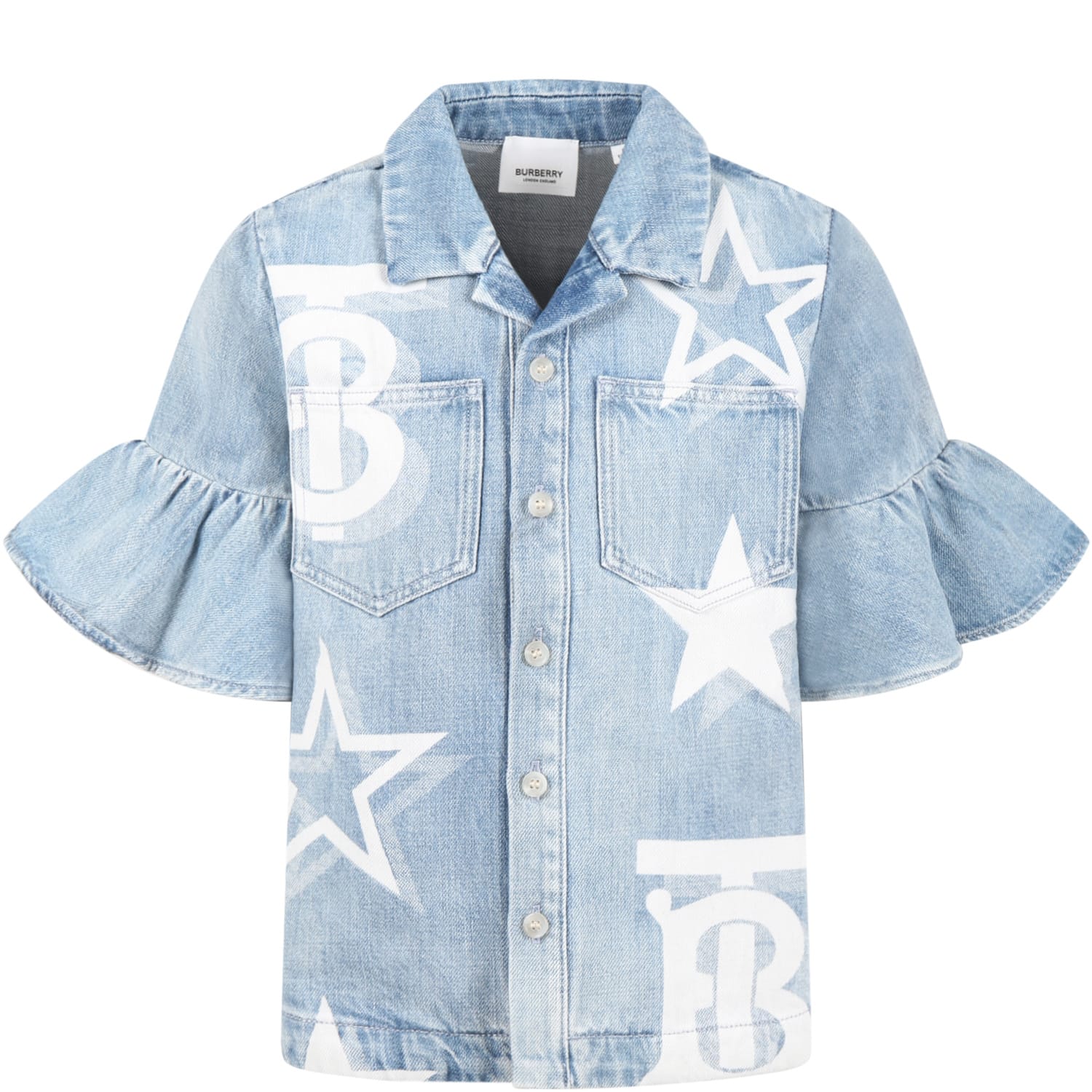 Burberry Light-blue Shirt For Girl With Tb Monogram