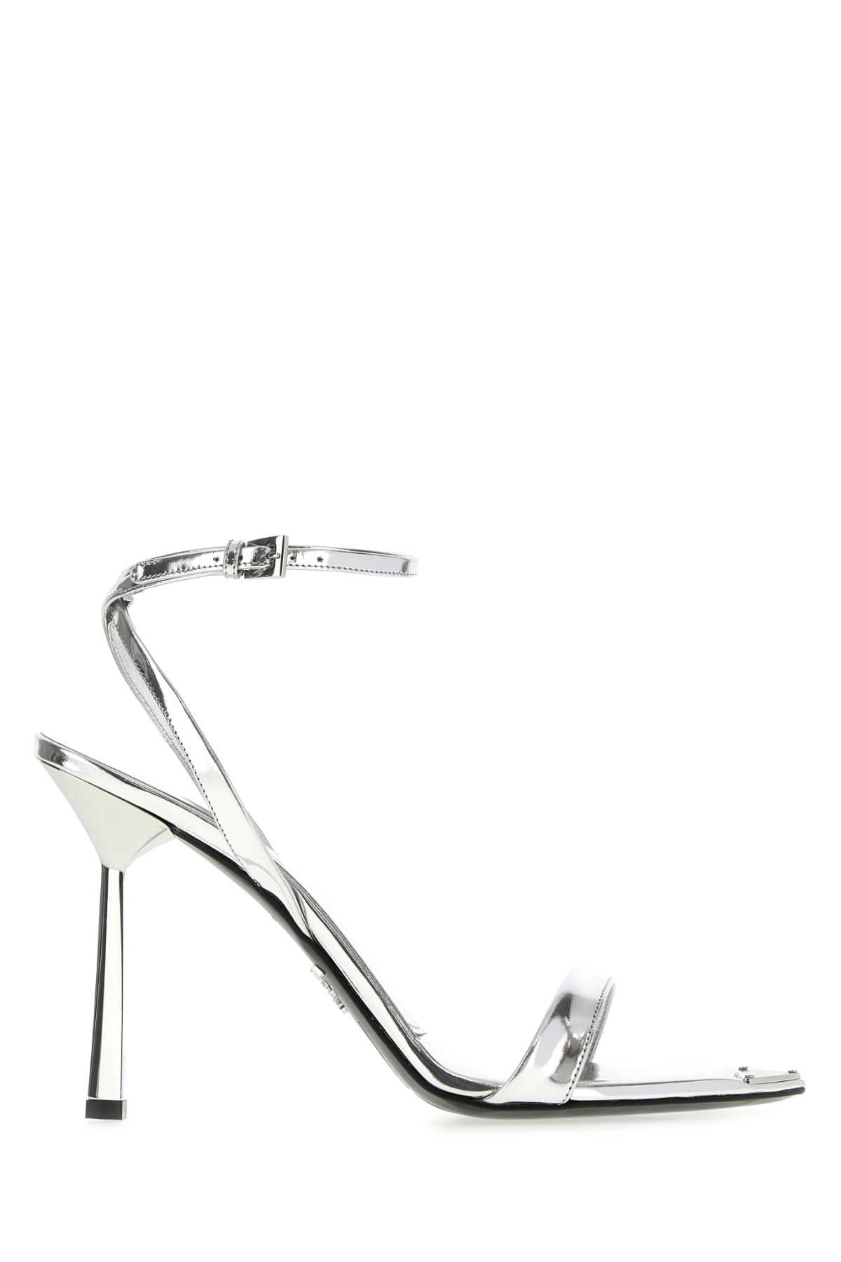 Prada Metallic Leather High-heeled Sandals In Silver
