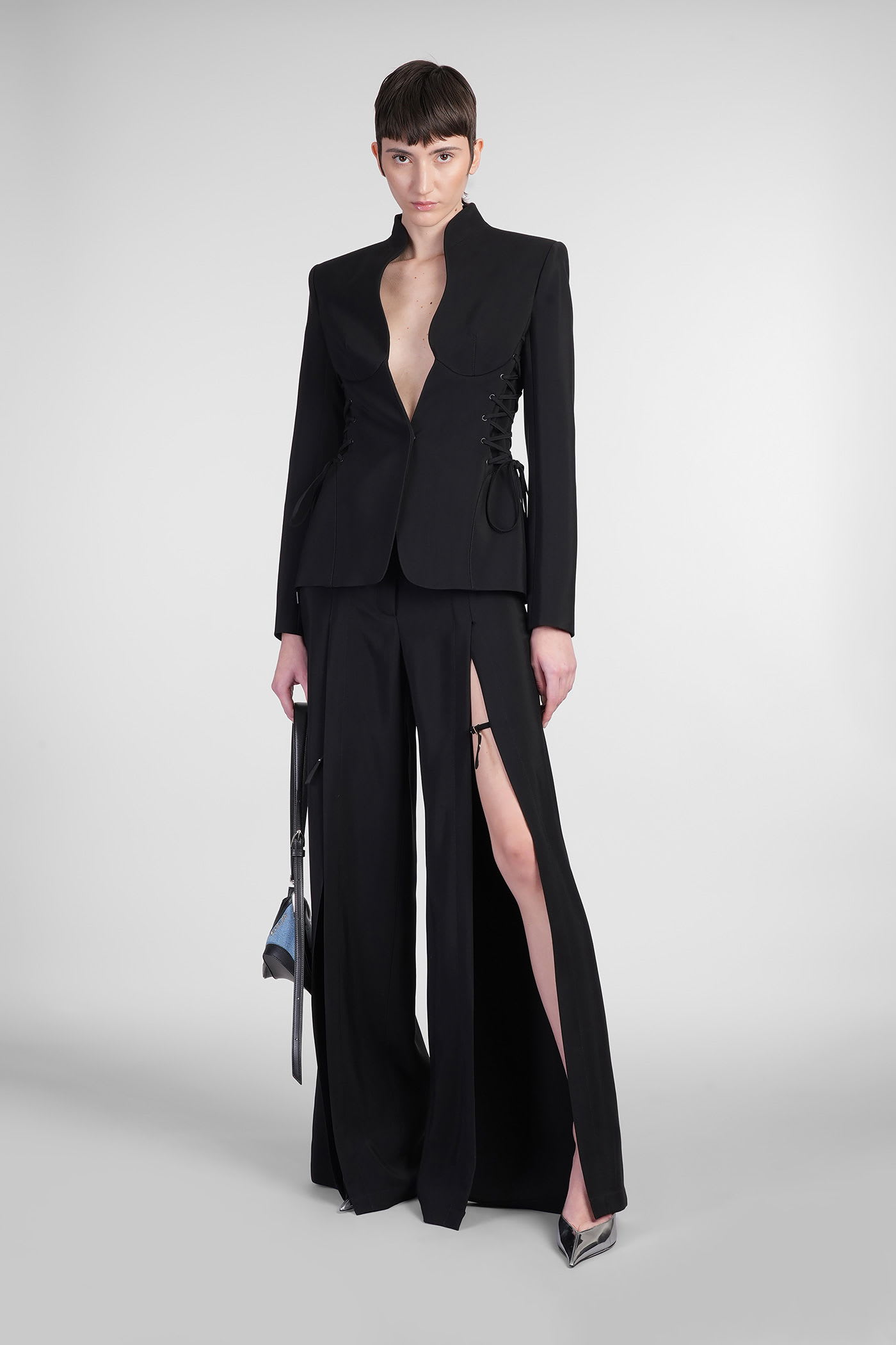 Mugler Pants In Black Viscose In Black