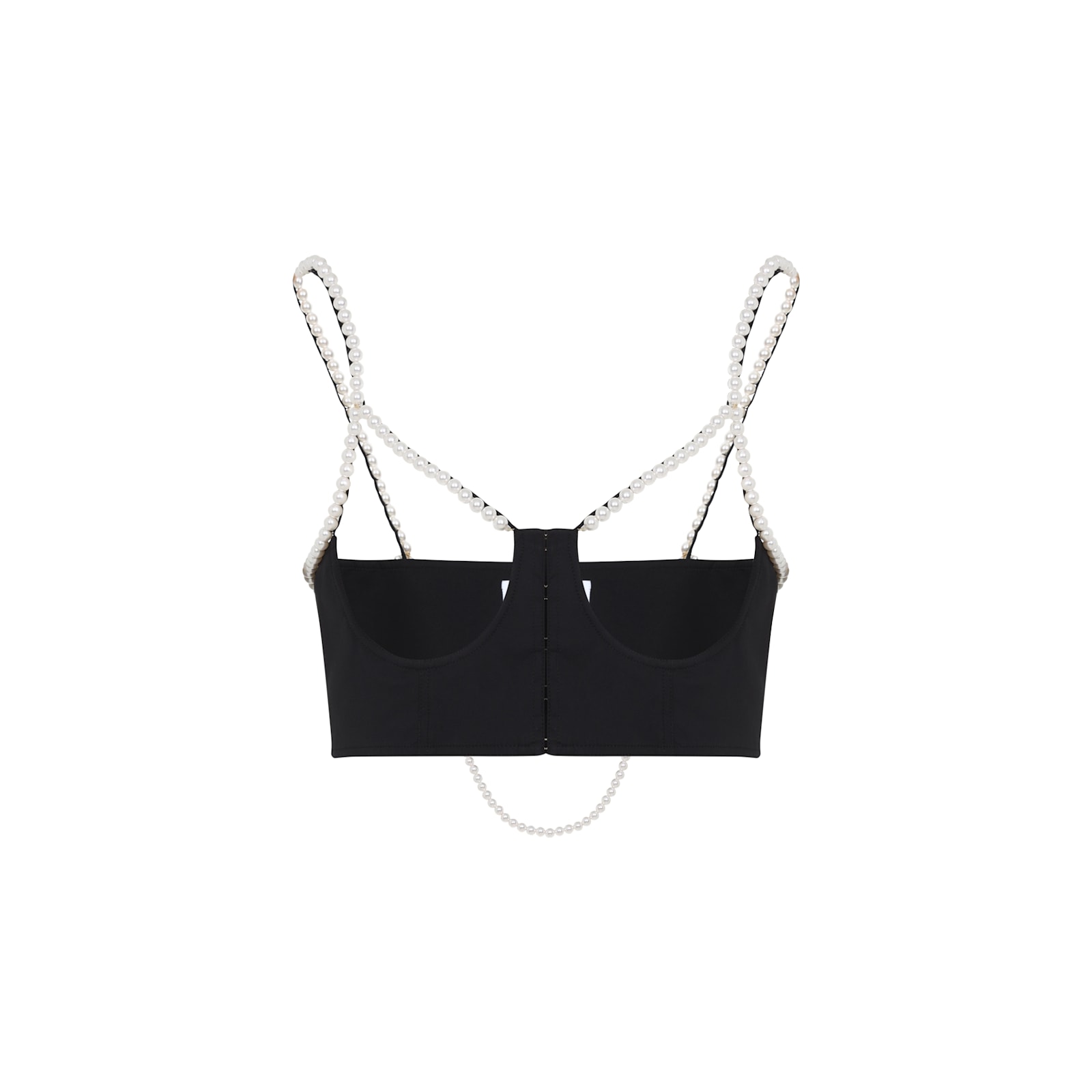 Moschino Stretch Poplin Crop Top With Pearls In Fantasia Nero