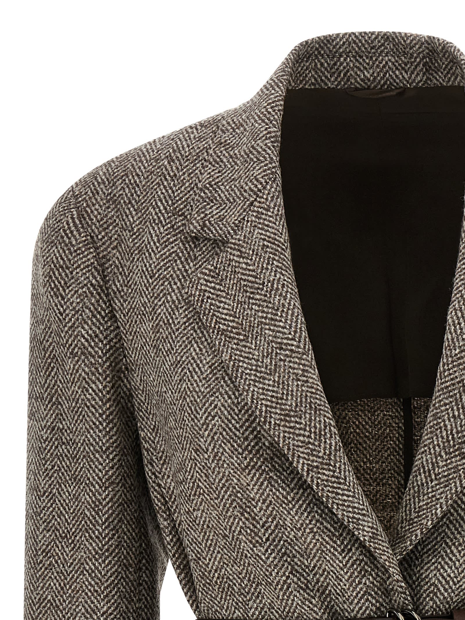 Brunello Cucinelli Blazer Jacket With Belt In Gray