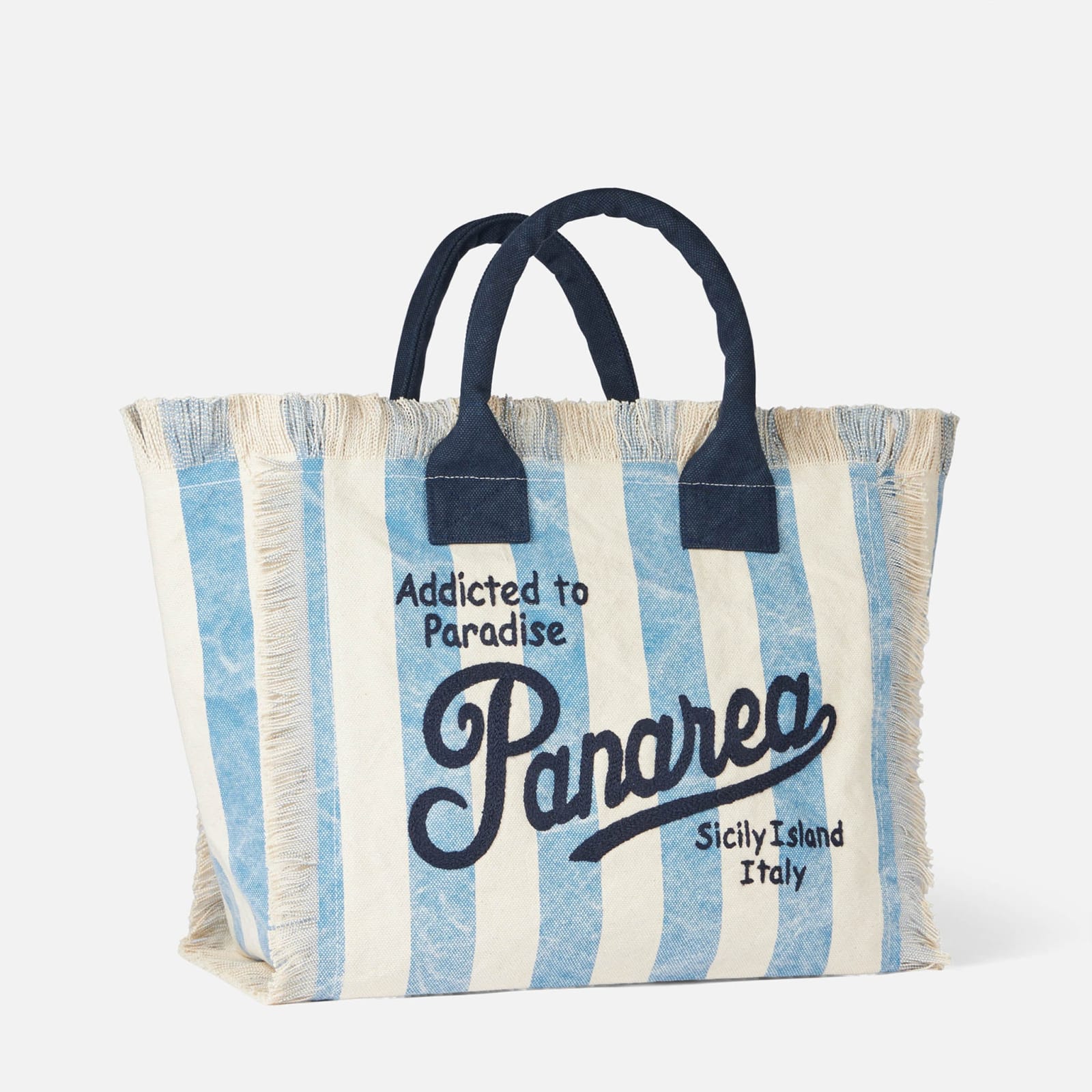 Shop Mc2 Saint Barth Vanity Canvas Shoulder Bag With Panarea Print In Blue