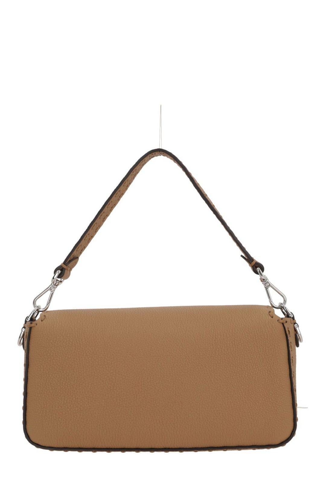Fendi Ff Plaque Foldover-top Shoulder Bag In Cappuccino+palladio