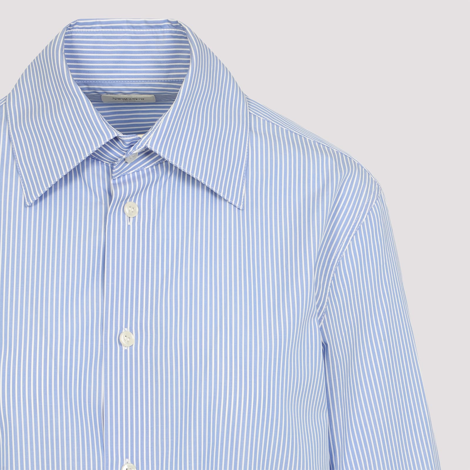 Saint Laurent Cassandre Striped Long-sleeved Shirt In Bleu Blanc