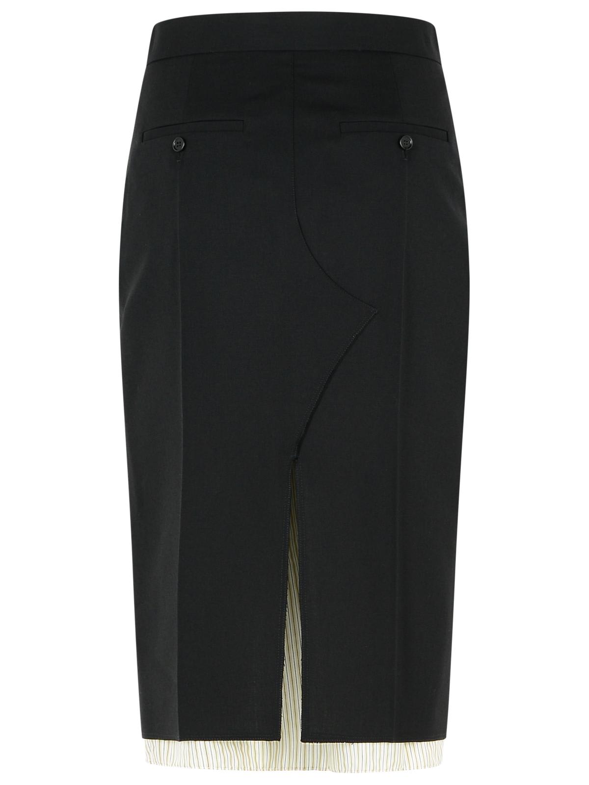 Marni Midi Skirt In Cool Black Virgin Wool With Exposed Lining In Black