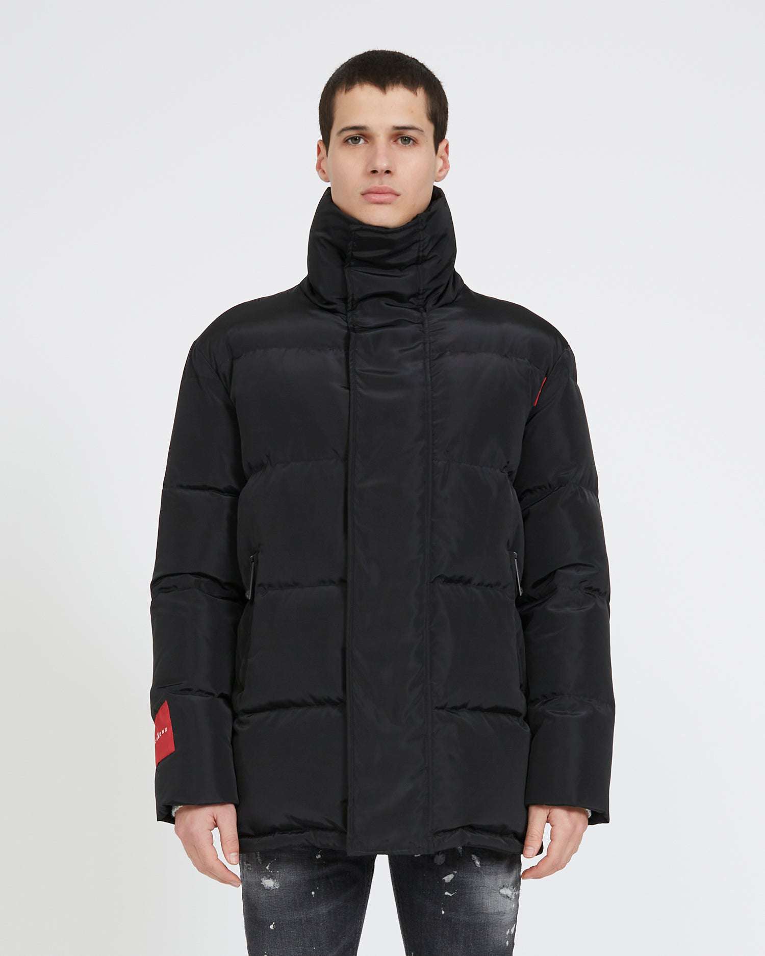 Shop John Richmond Down Jacket With Decorations In Nero