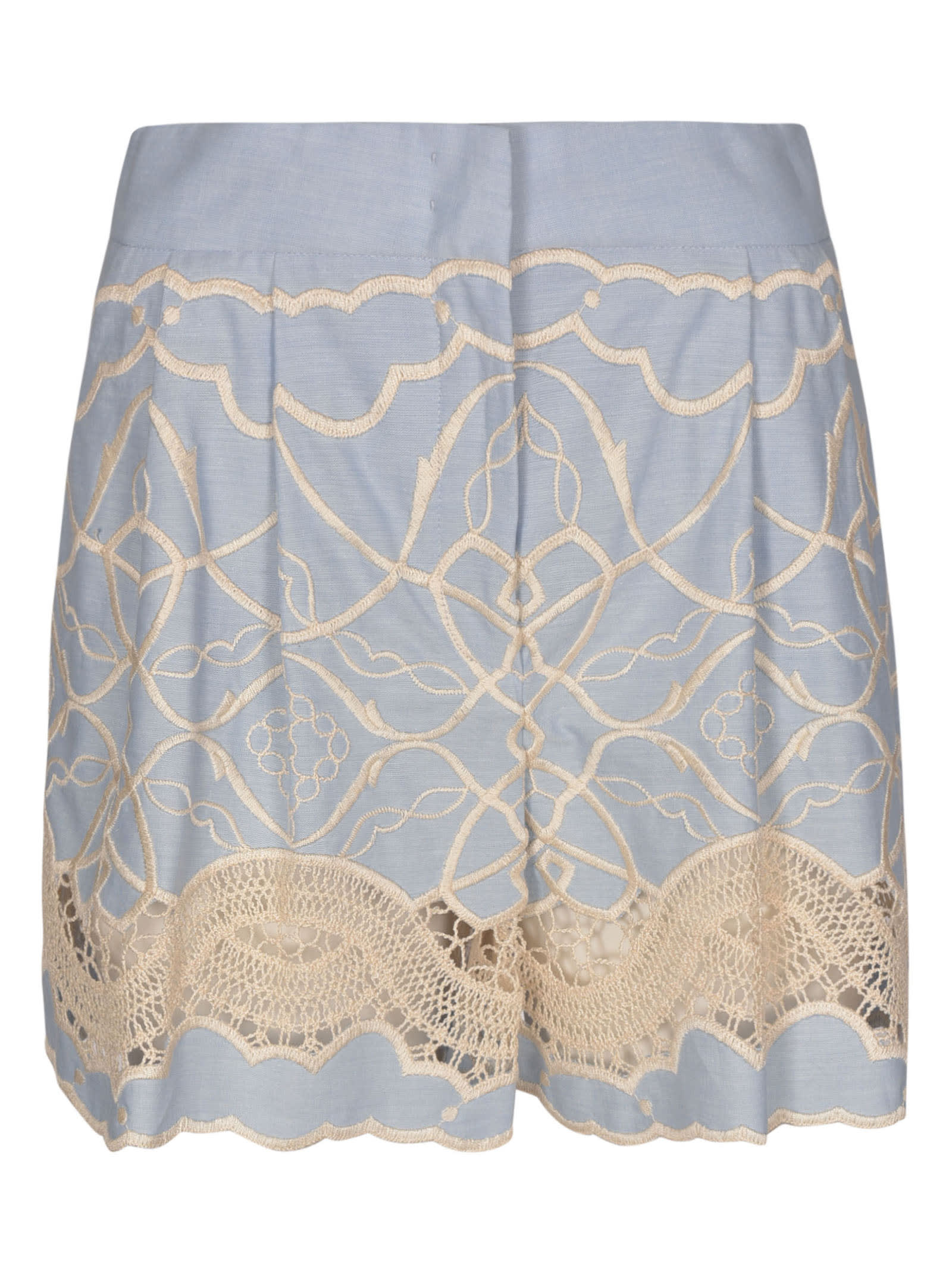 Alberta Ferretti Perforated Panel Embroidered Shorts In Azure