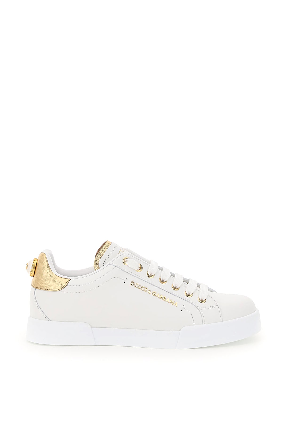 Shop Dolce & Gabbana Portofino Sneakers With Pearl In Bianco/oro