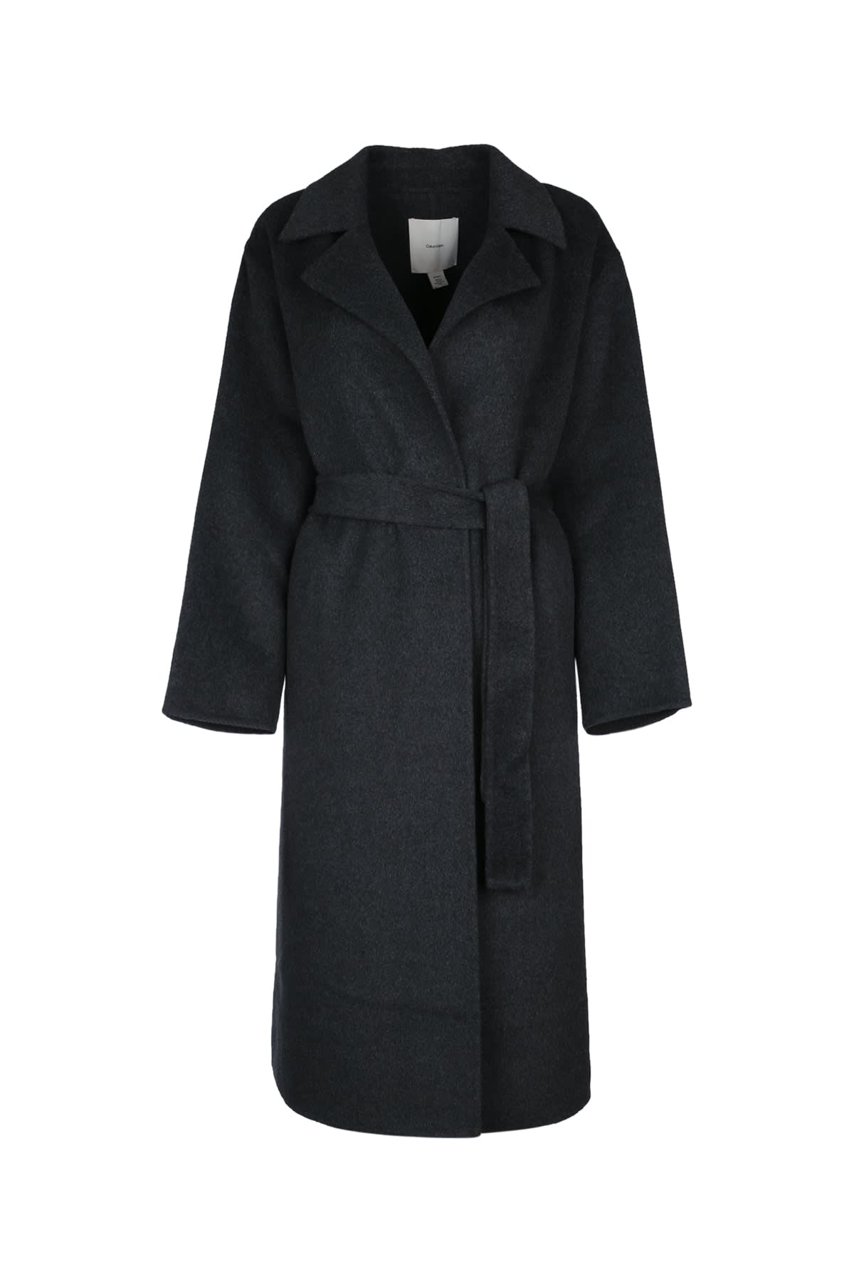 Shop Calvin Klein Ls Df Wool Long Wrap Coat In Gunmetalmelange