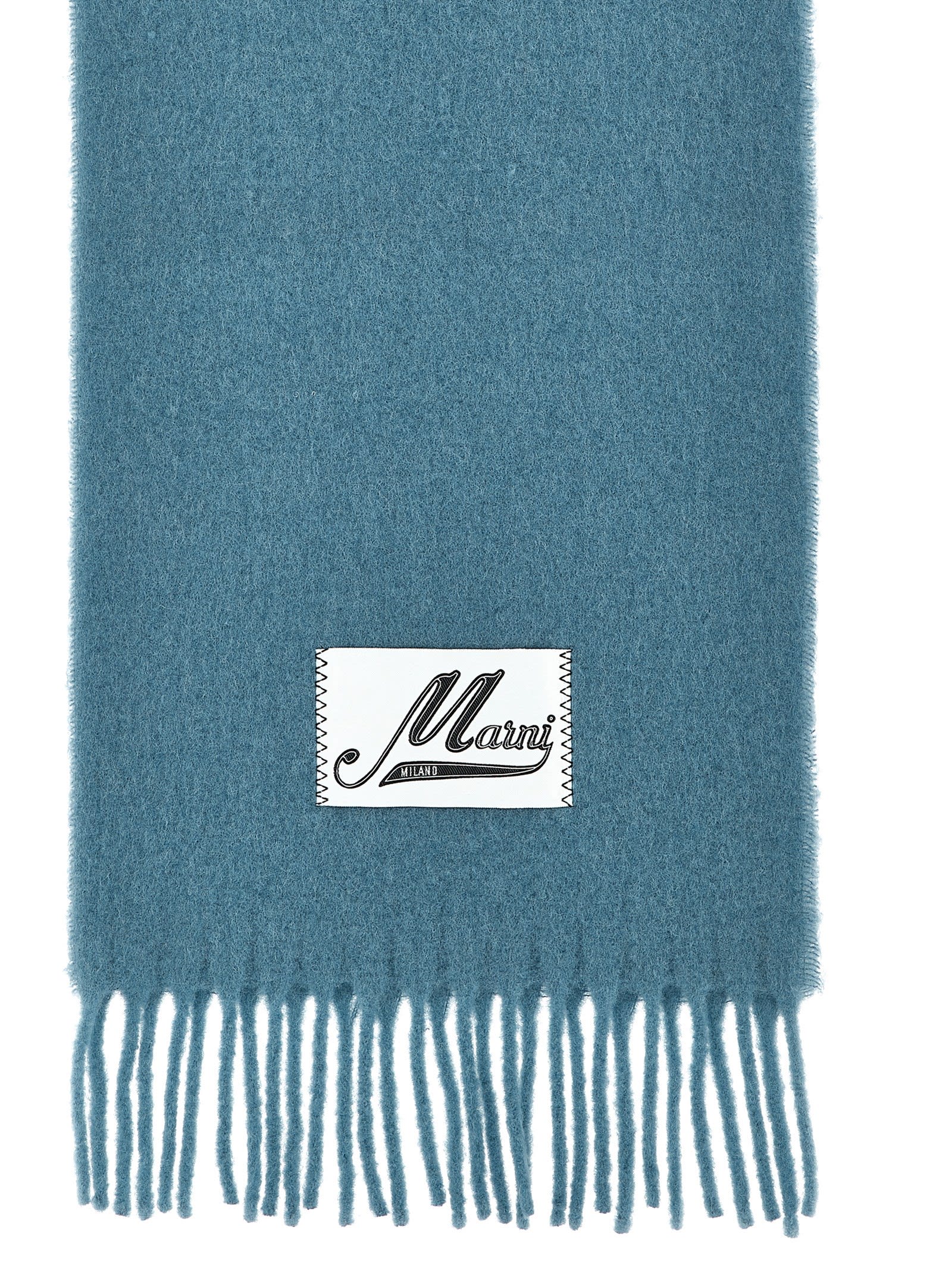 Shop Marni Logo Patch Scarf In Light Blue